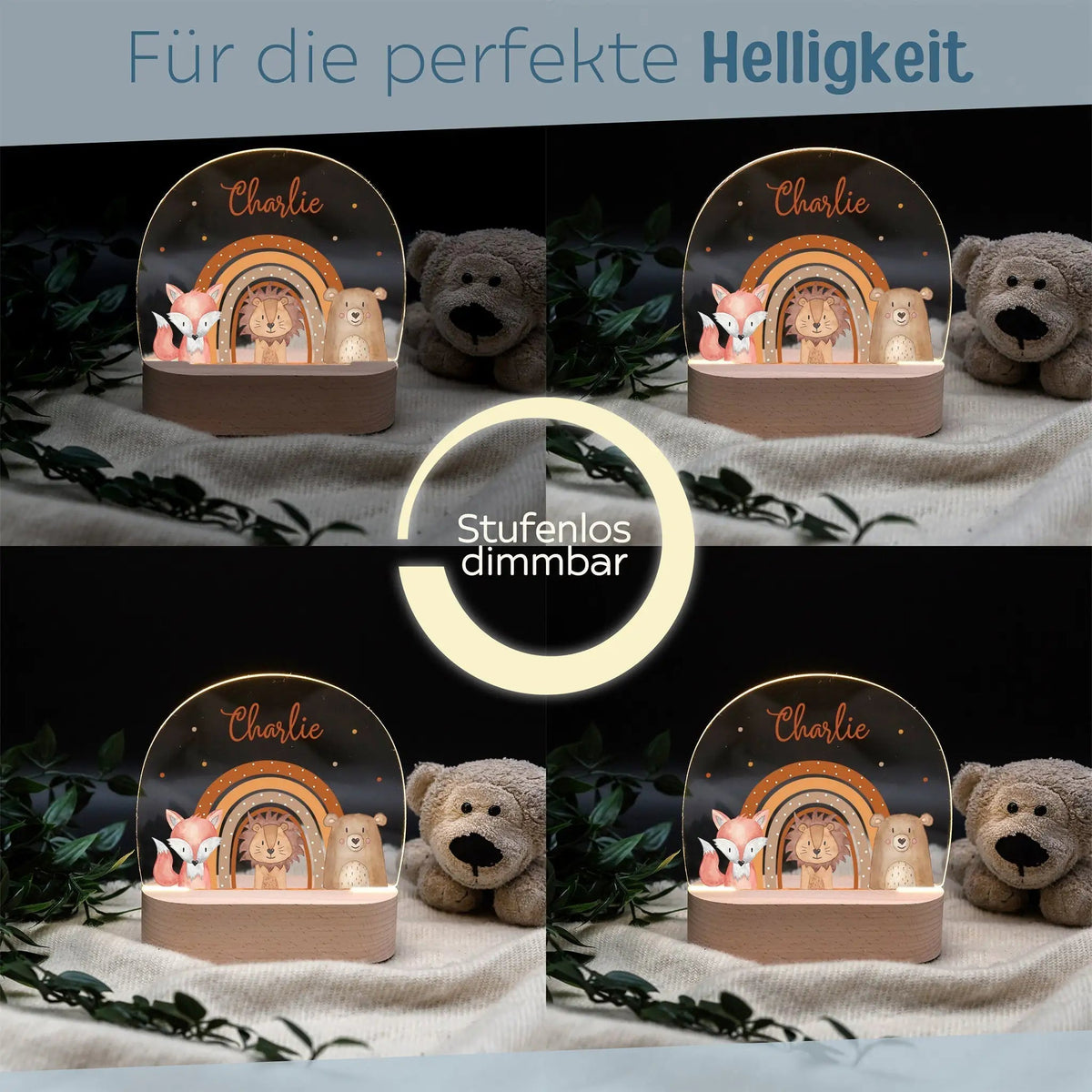 LED Nachtlicht Kinder personalisiert - Fuchs, Löwe, Bär Regenbogen Aquarell - wunderwunsch