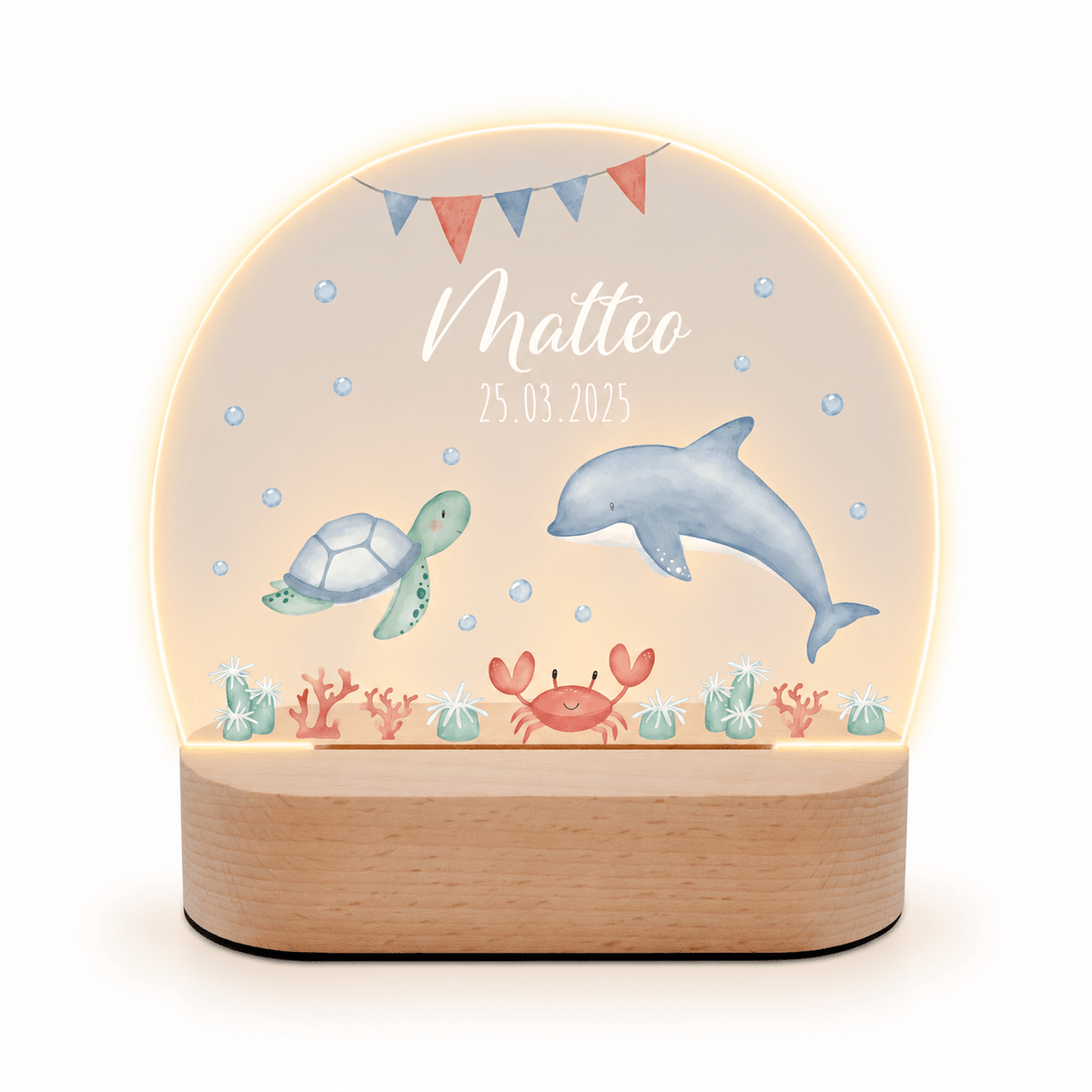 LED Nachtlicht Kinder personalisiert - Meerestiere Girlande Aquarell - wunderwunsch
