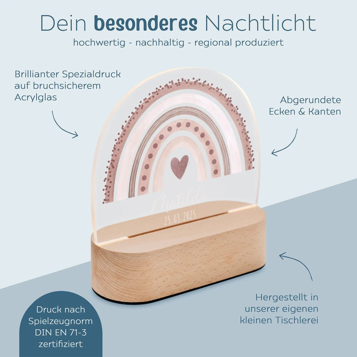 LED Nachtlicht Kinder personalisiert - Regenbogen Punkte Aquarell - wunderwunsch