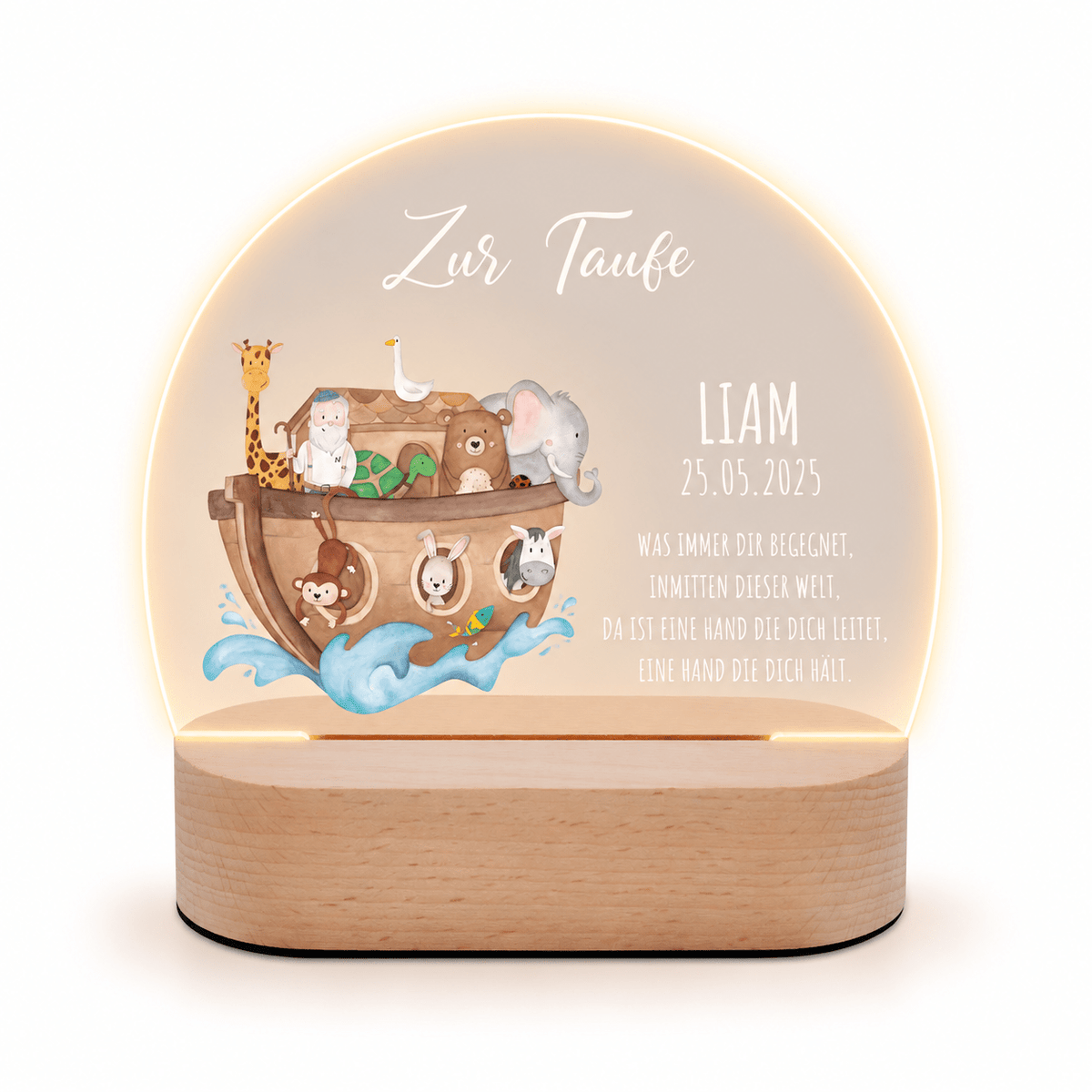 LED Nachtlicht Kinder personalisiert - Taufe Arche Noah Aquarell - wunderwunsch