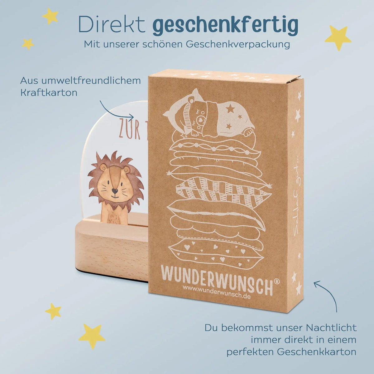 LED Nachtlicht Kinder personalisiert - Taufe Tier Aquarell - wunderwunsch