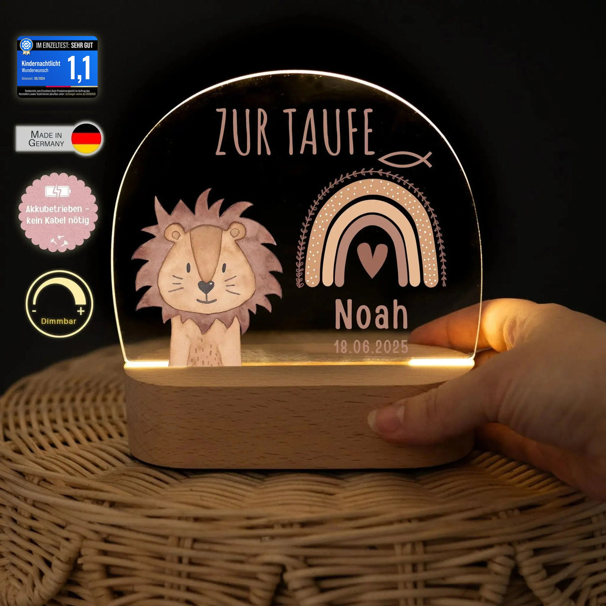 LED Nachtlicht Kinder personalisiert - Taufe Tier Aquarell - wunderwunsch