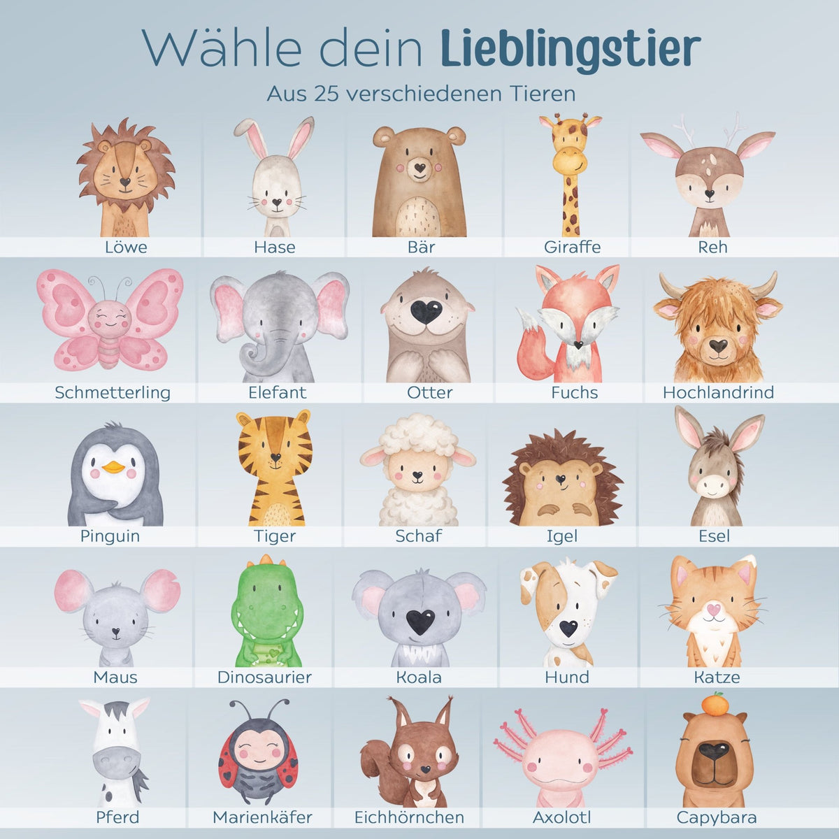 LED Nachtlicht Kinder personalisiert - Tier Aquarell - wunderwunsch