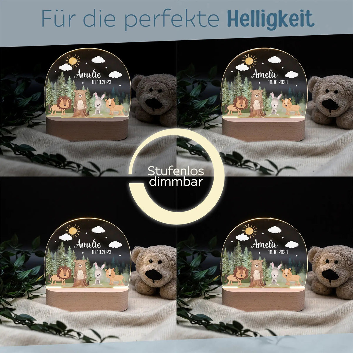 LED Nachtlicht Kinder personalisiert - Tiere Nadelwald Aquarell - wunderwunsch