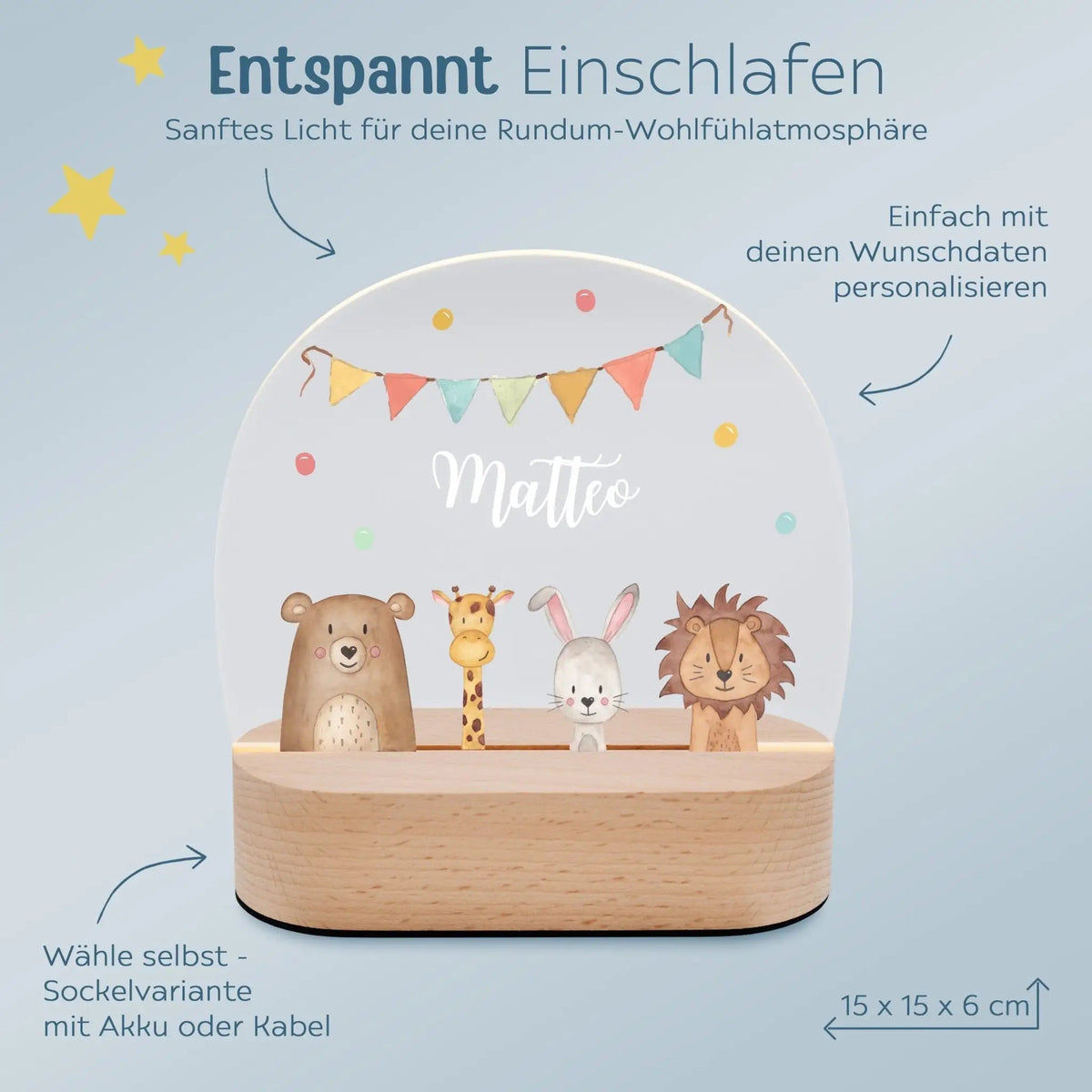 LED Nachtlicht Kinder personalisiert - Tiere unten Girlande Aquarell - wunderwunsch