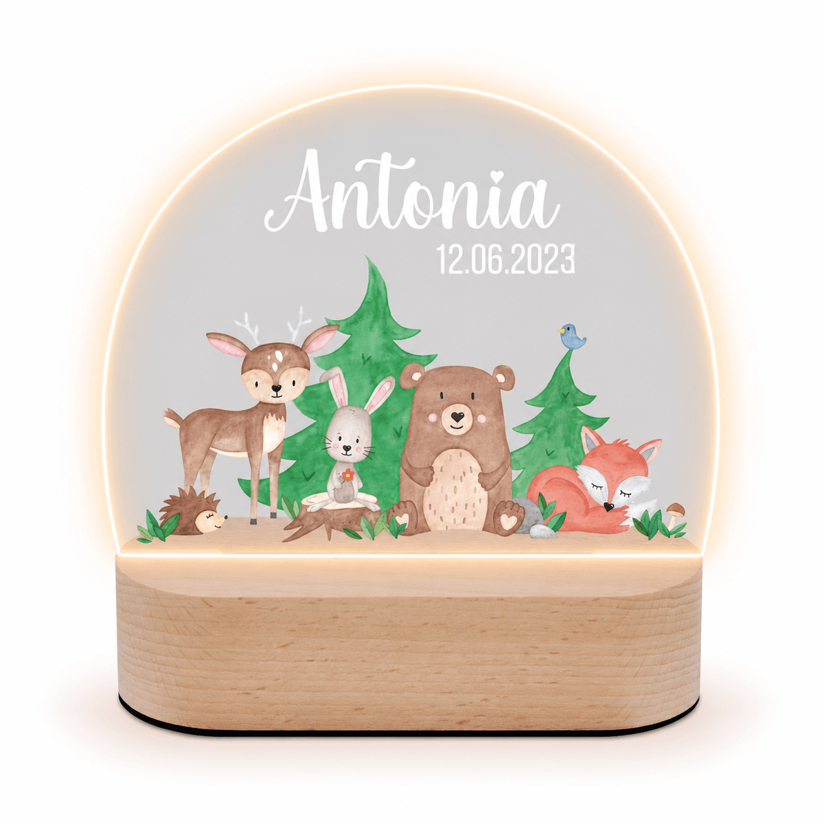 LED Nachtlicht Kinder personalisiert - Waldfreunde Aquarell - wunderwunsch