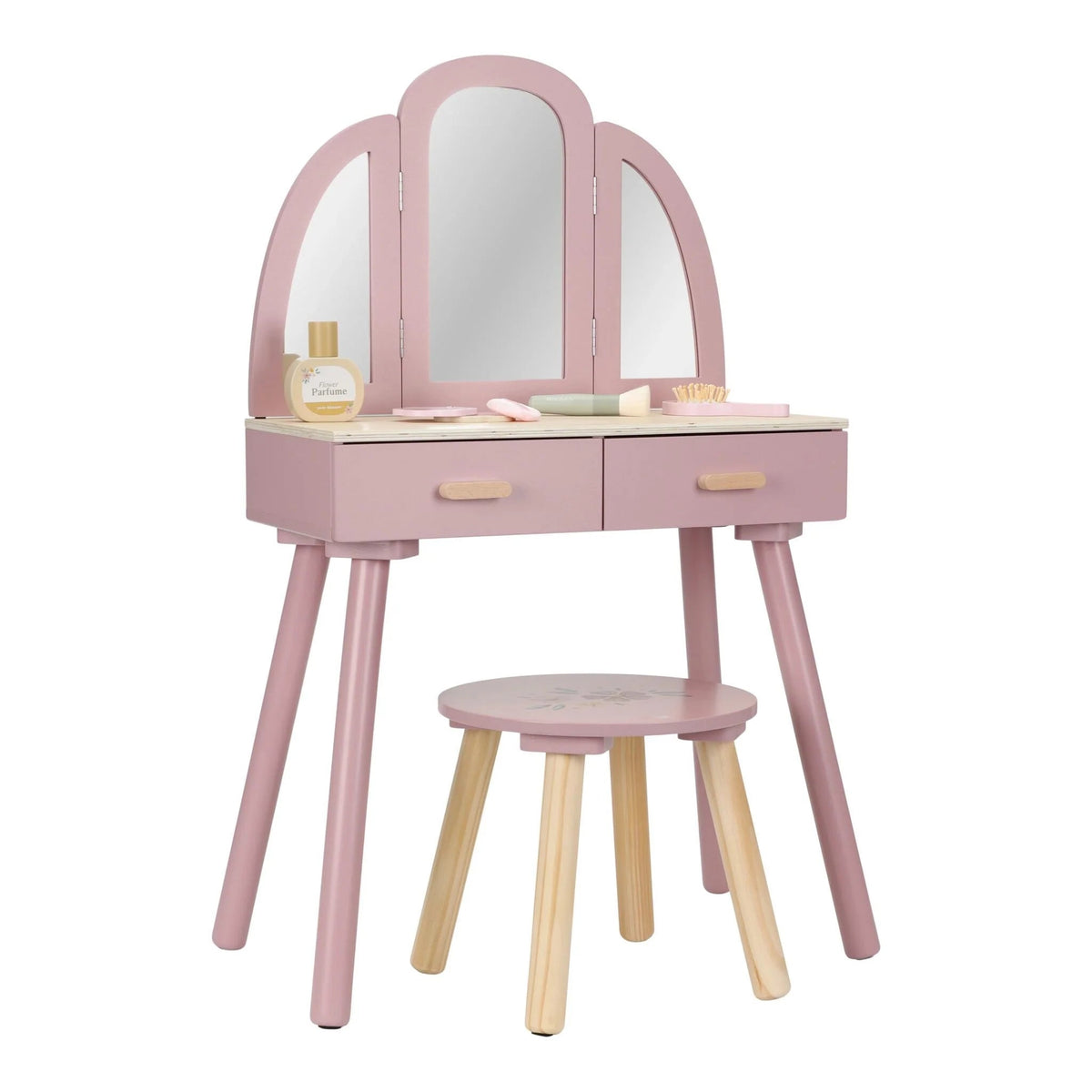 LITTLE DUTCH Holz Schminktisch groß mit Hocker - Rosa - Essentials - wunderwunsch