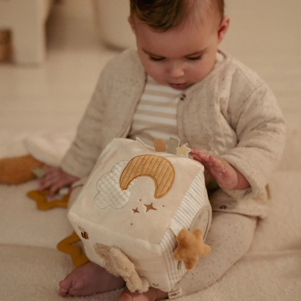 LITTLE DUTCH Stoff Aktivitäten Spielwürfel - Beige - Newborn Naturals - wunderwunsch