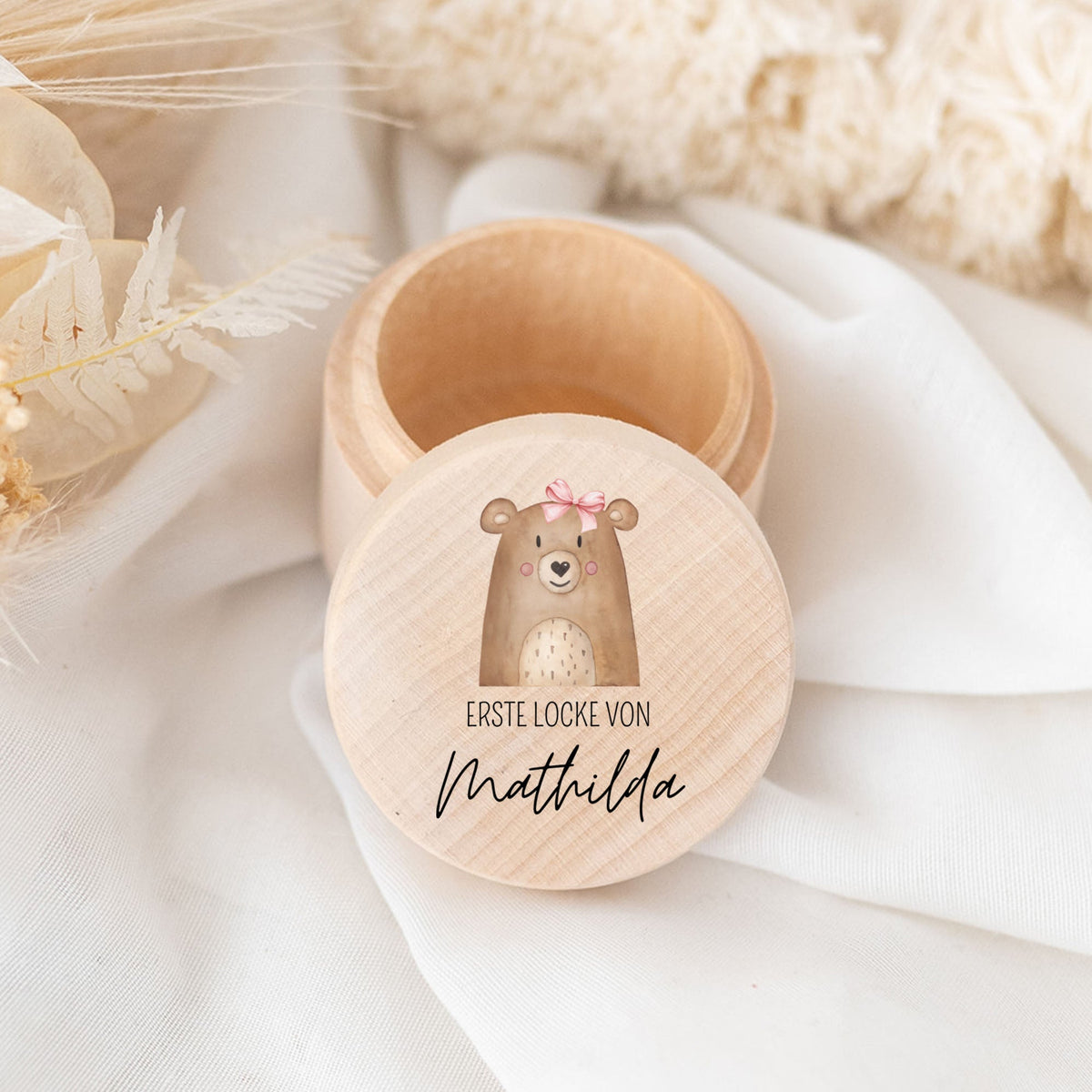 Lockendose Holz personalisiert - Tier Aquarell - wunderwunsch