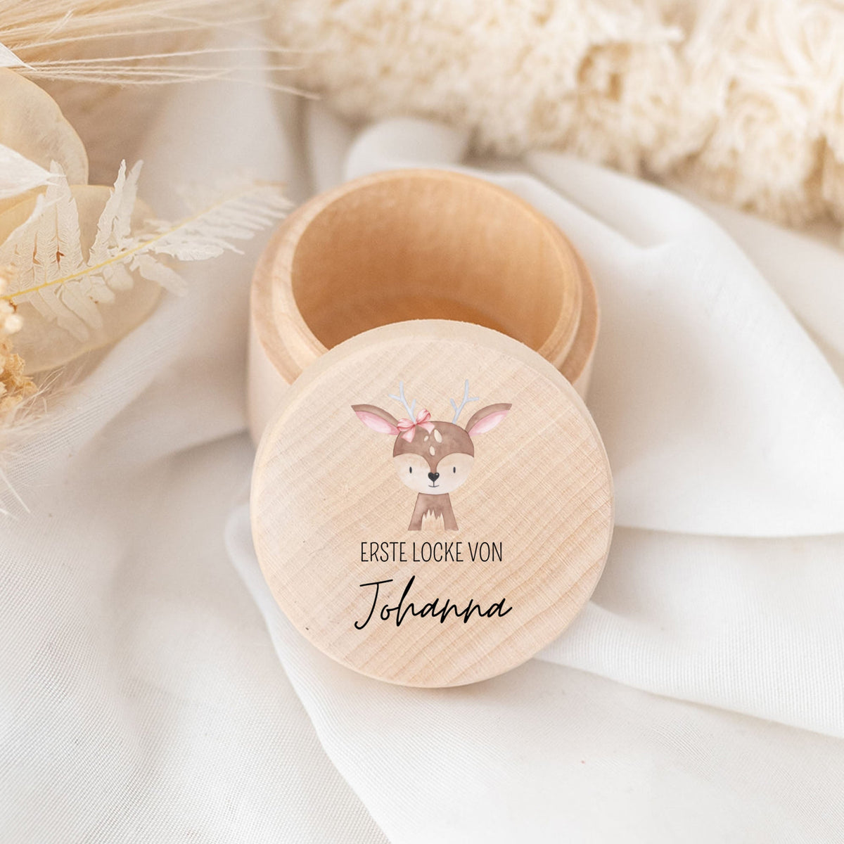 Lockendose Holz personalisiert - Tier Aquarell - wunderwunsch