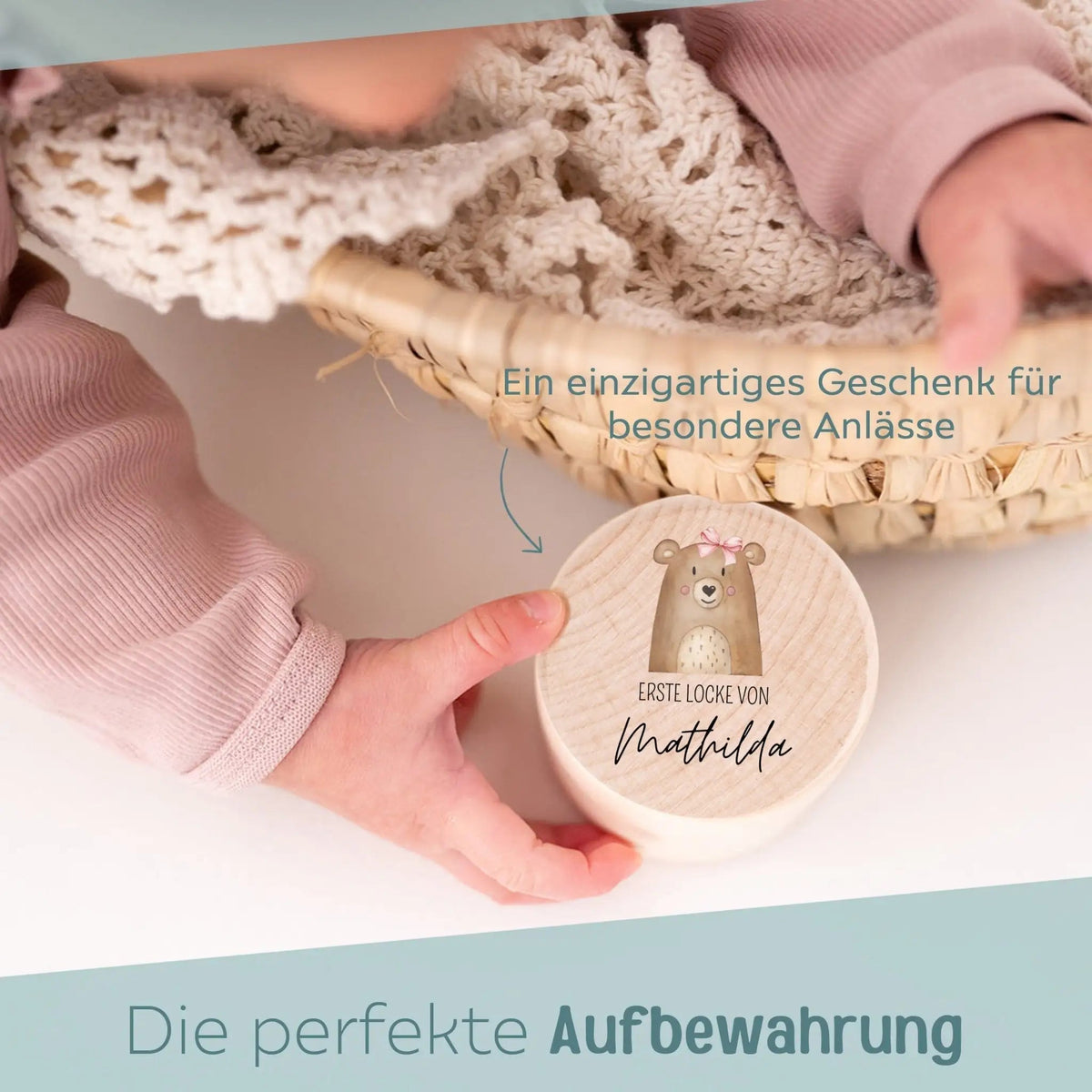 Lockendose Holz personalisiert - Tier Aquarell - wunderwunsch