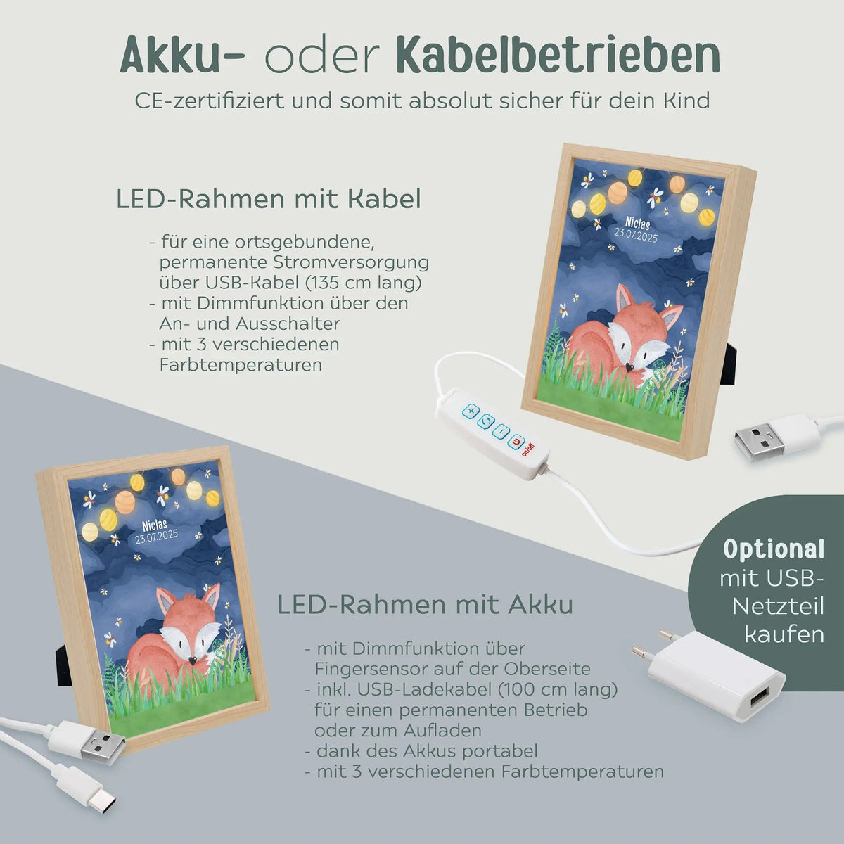 Magischer LED Bilderrahmen - Fuchs Glühwürmchen - wunderwunsch