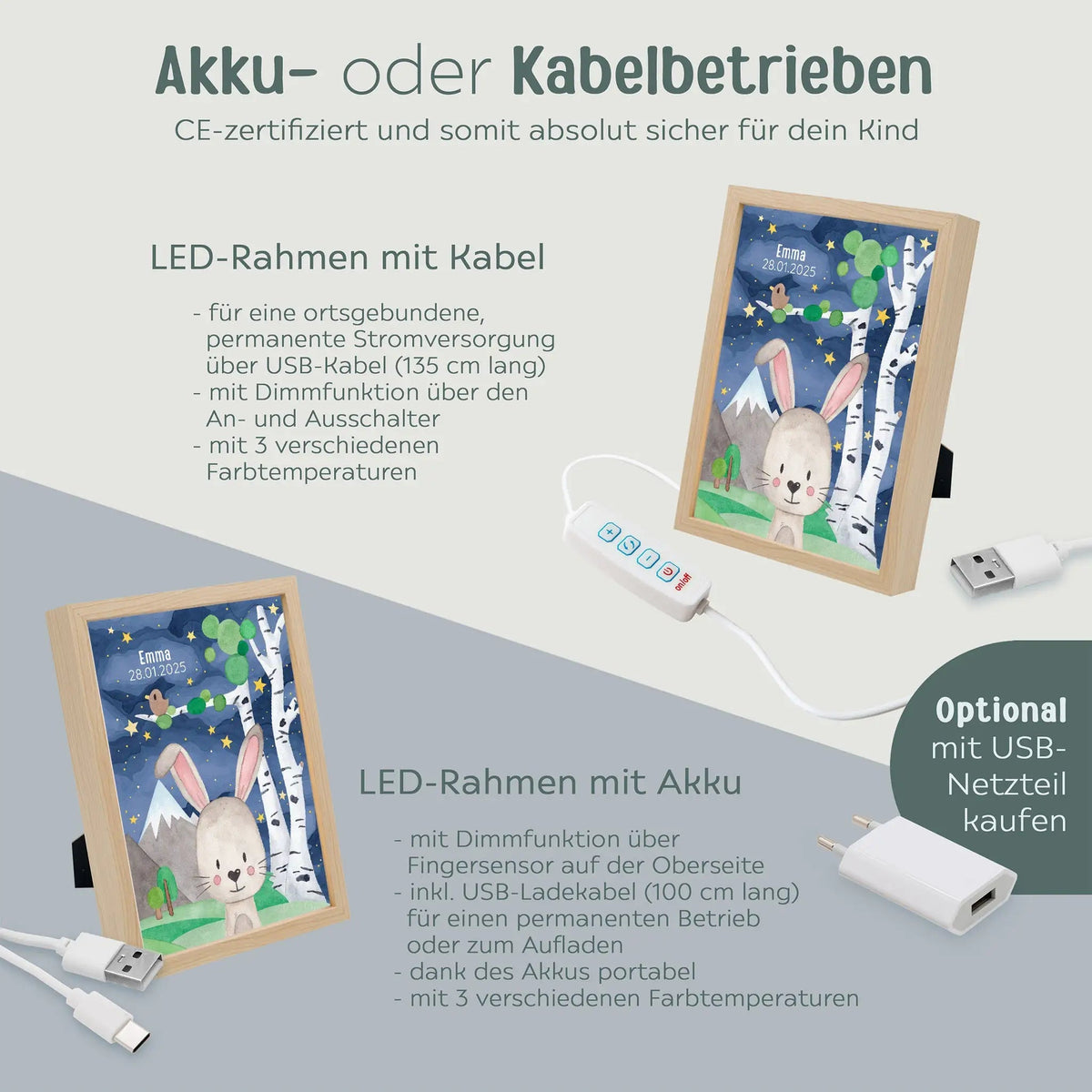 Magischer LED Bilderrahmen - Hase Birkenwald - wunderwunsch