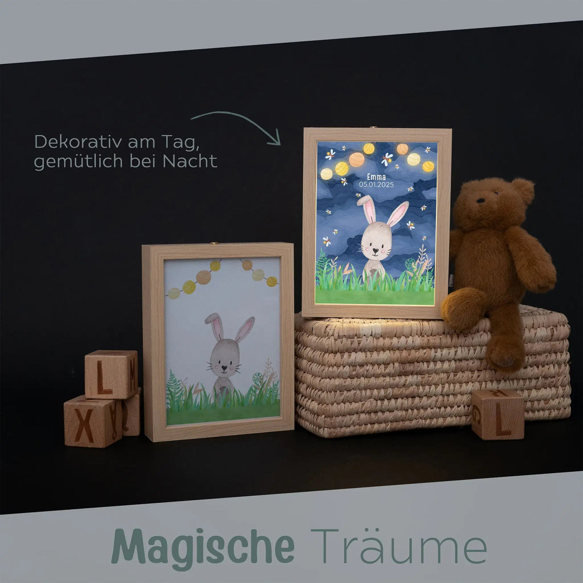 Magischer LED Bilderrahmen - Hase Glühwürmchen - wunderwunsch