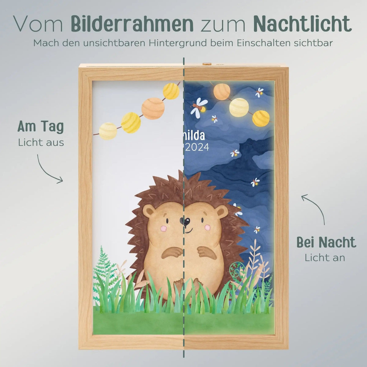 Magischer LED Bilderrahmen - Igel Glühwürmchen - wunderwunsch