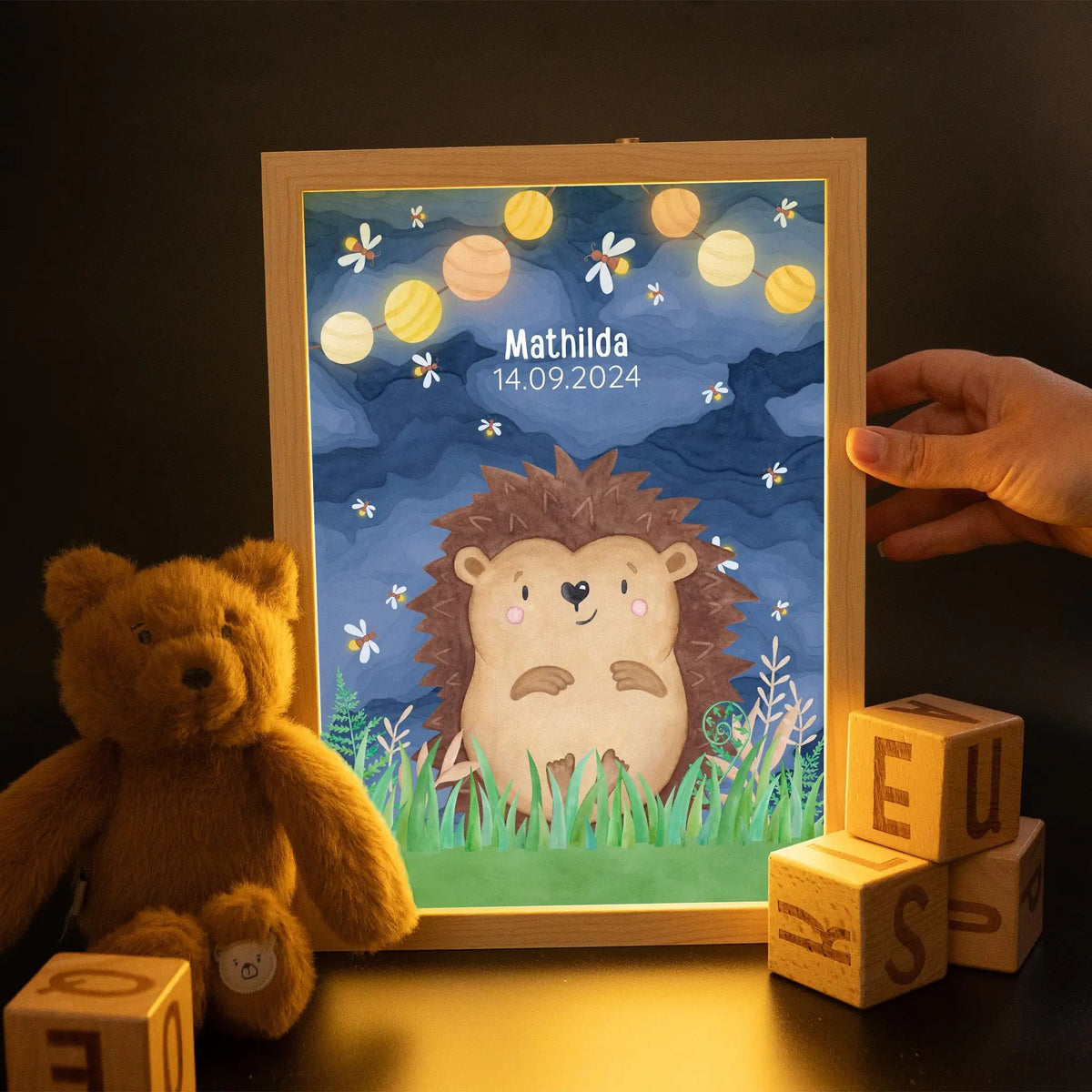 Magischer LED Bilderrahmen - Igel Glühwürmchen - wunderwunsch