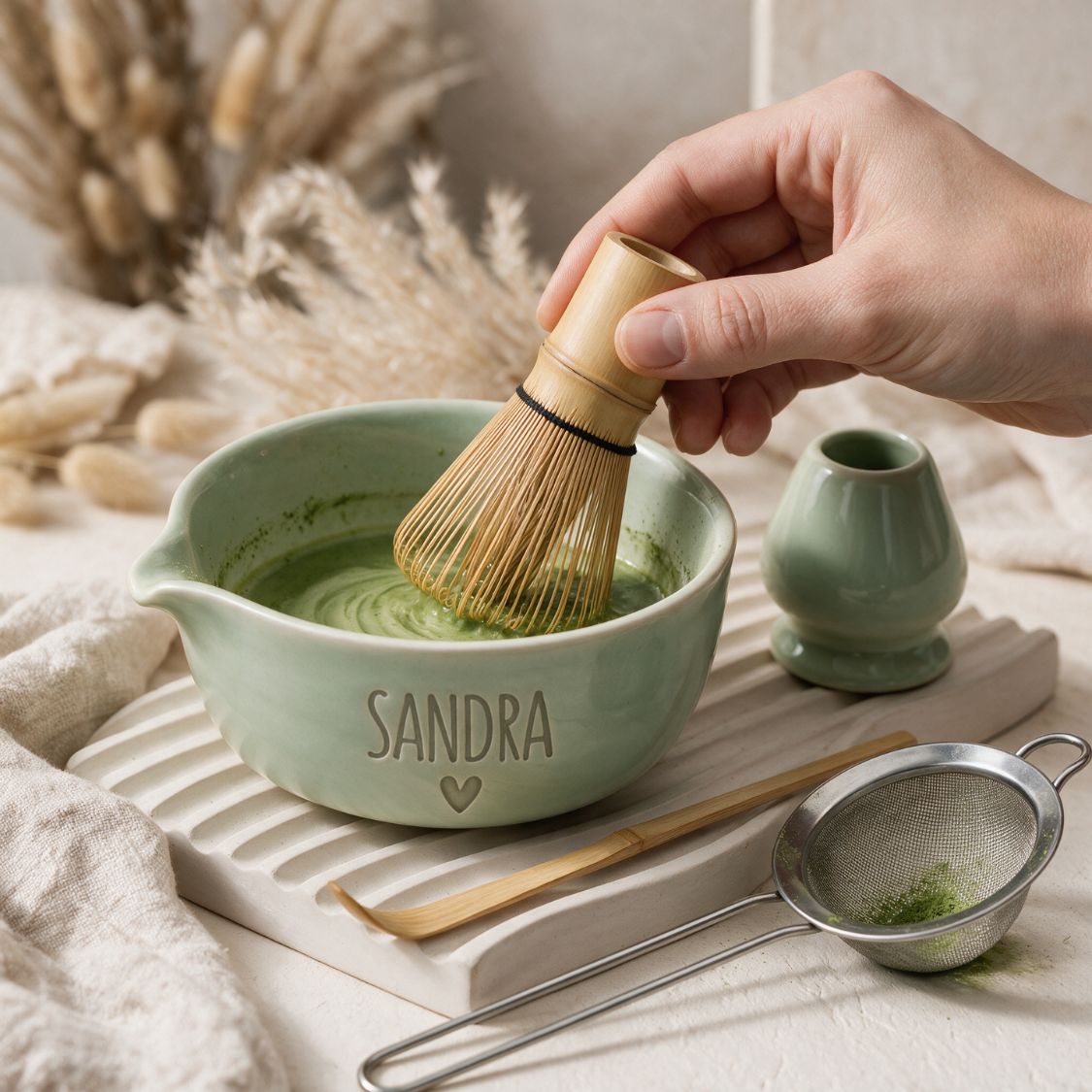 Matcha-Set 5-teilig mintgrün personalisiert - wunderwunsch