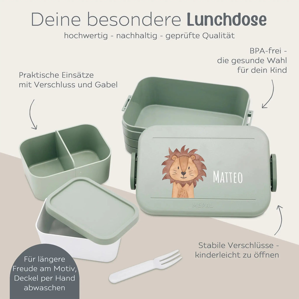 MEPAL Brotdose Kinder personalisiert mit Einsatz — Tiermotiv - wunderwunsch