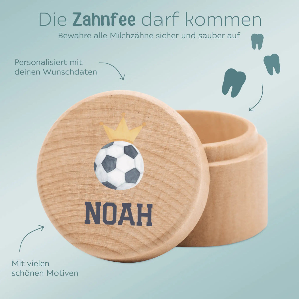 Milchzahndose Holz personalisiert - Fußball Aquarell - wunderwunsch