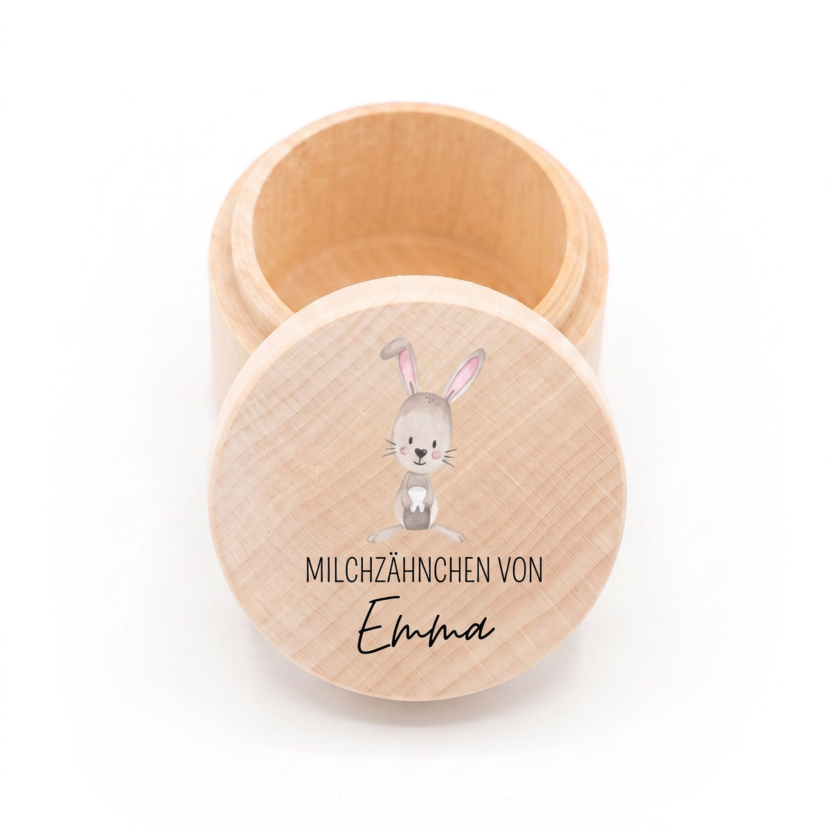 Milchzahndose Holz personalisiert - Hase mit Zahn Aquarell - wunderwunsch