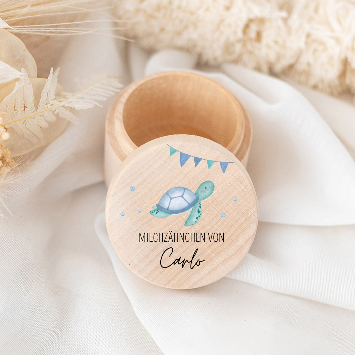 Milchzahndose Holz personalisiert - Meerestiere Aquarell - wunderwunsch