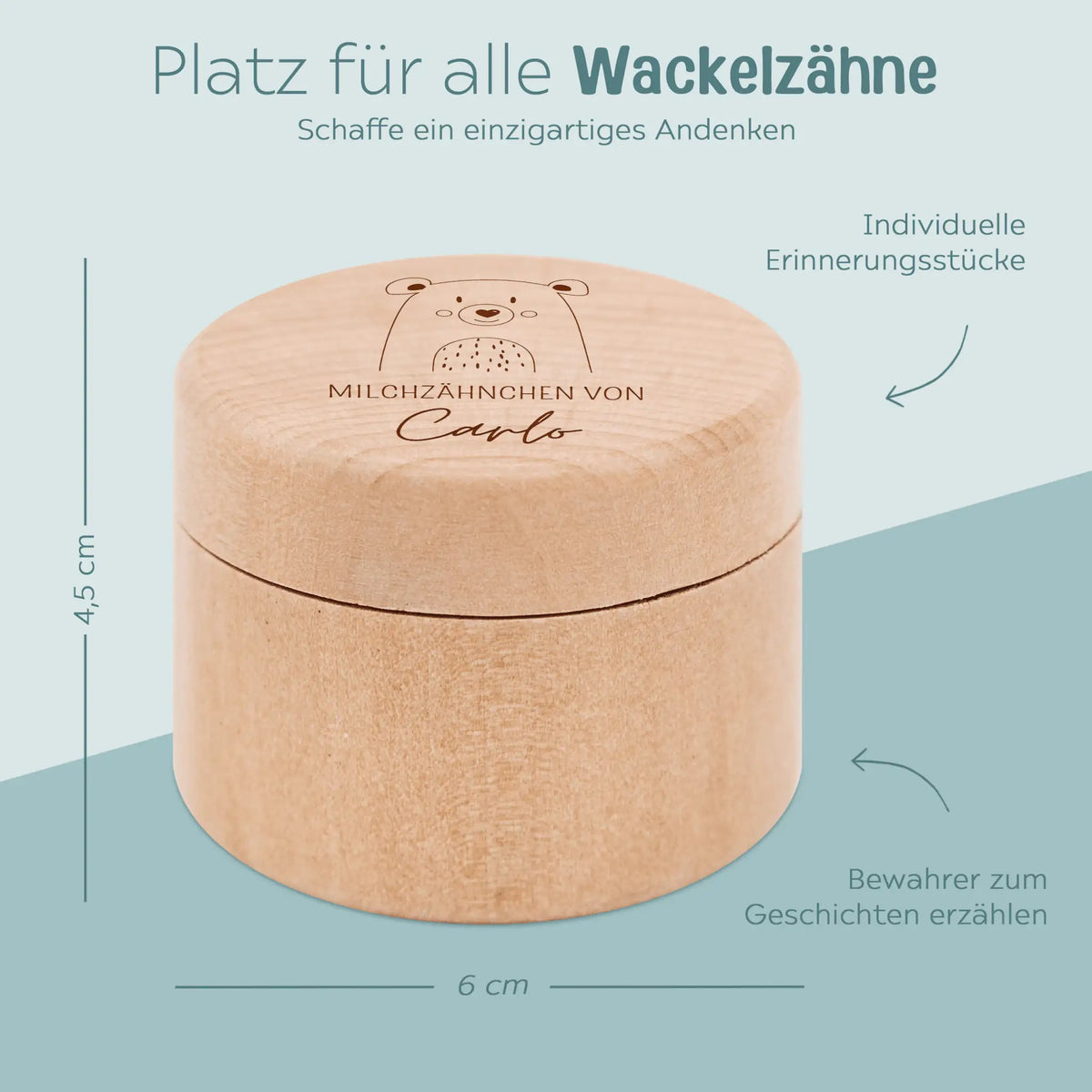 Milchzahndose Holz personalisiert - Tier Gravur - wunderwunsch