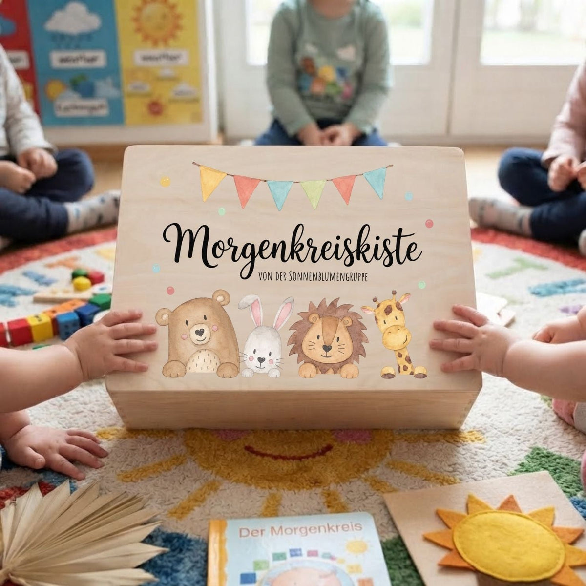 Morgenkreiskiste mit Wunschname – Tiere Aquarell - wunderwunsch