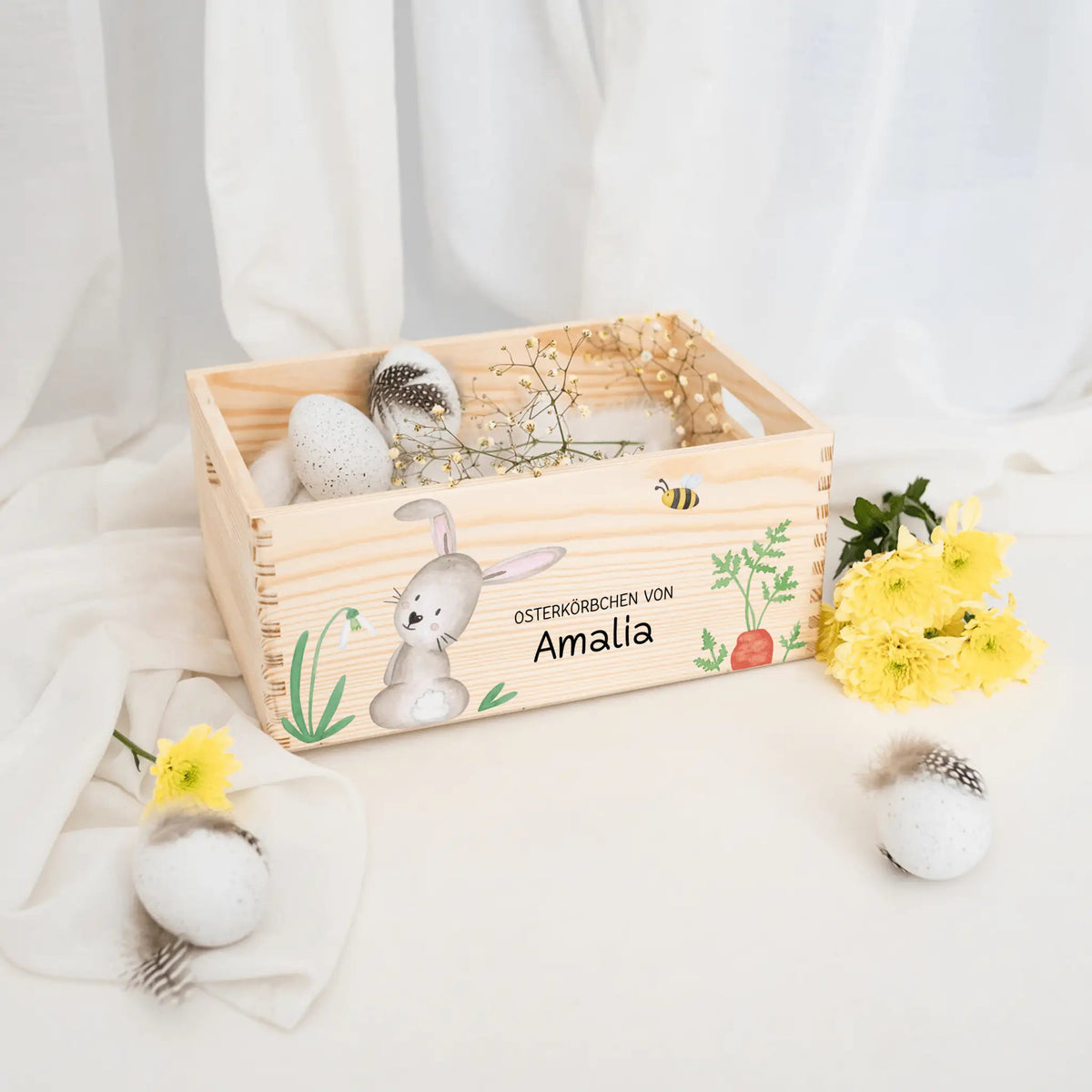 Osterkiste Holz personalisiert Osterhase und Eiersuche Aquarell - wunderwunsch