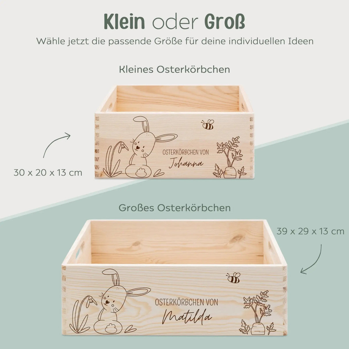 Osterkiste Holz personalisiert Osterhase und Eiersuche Gravur - wunderwunsch