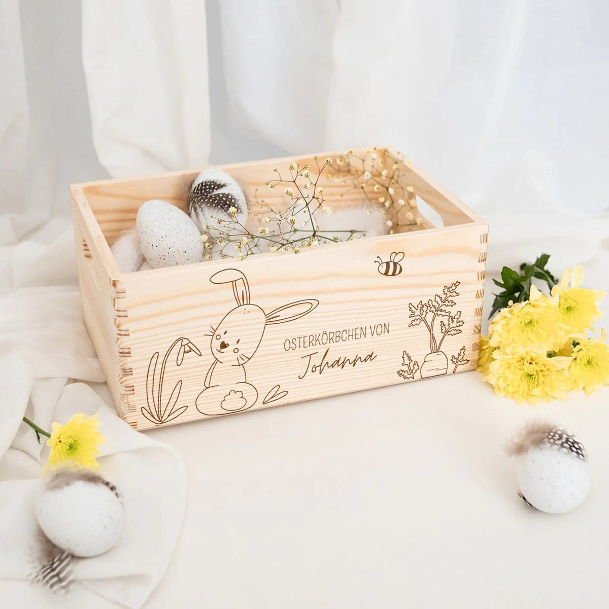 Osterkiste Holz personalisiert Osterhase und Eiersuche Gravur - wunderwunsch