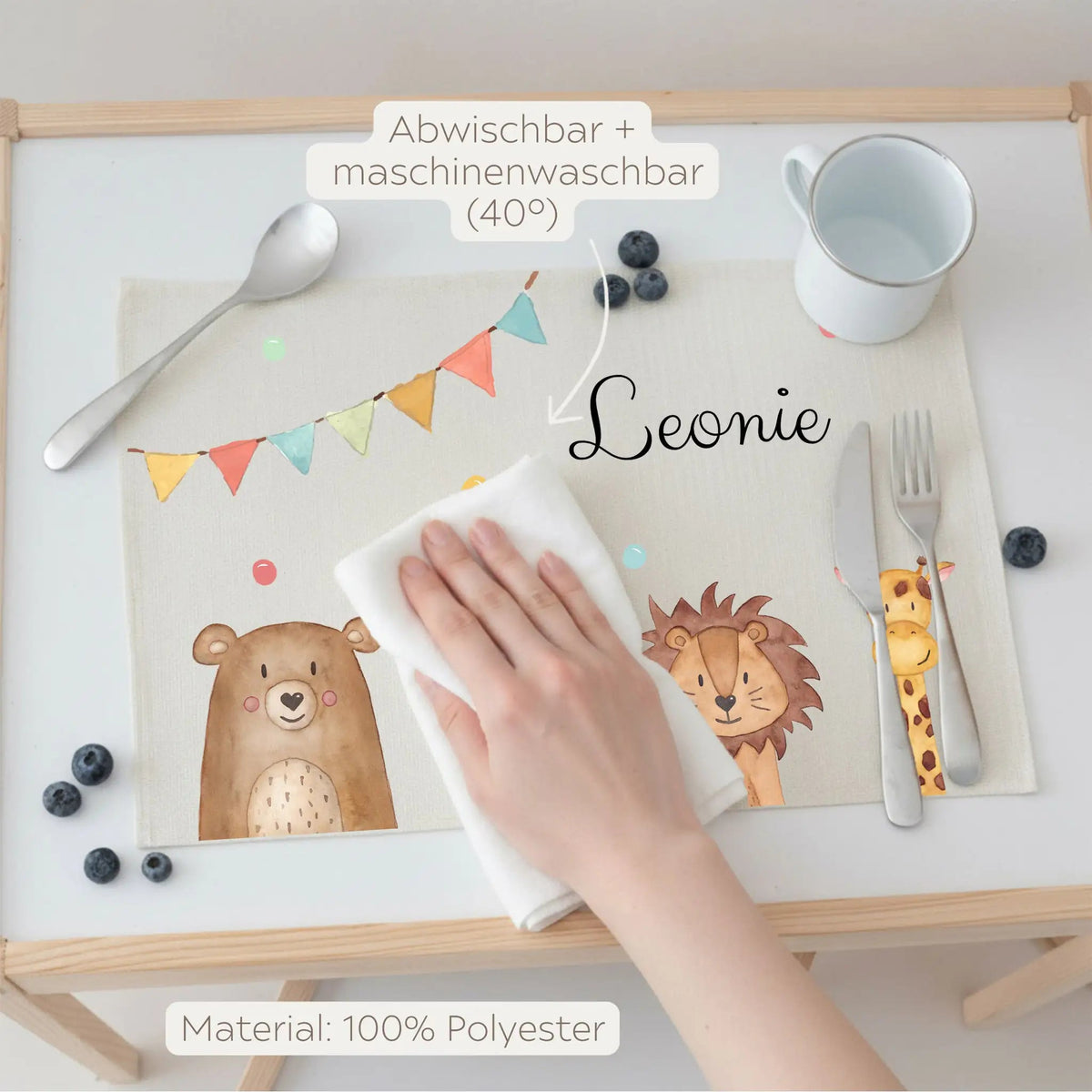 Platzdeckchen personalisiert - Tiere Girlande Aquarell - wunderwunsch