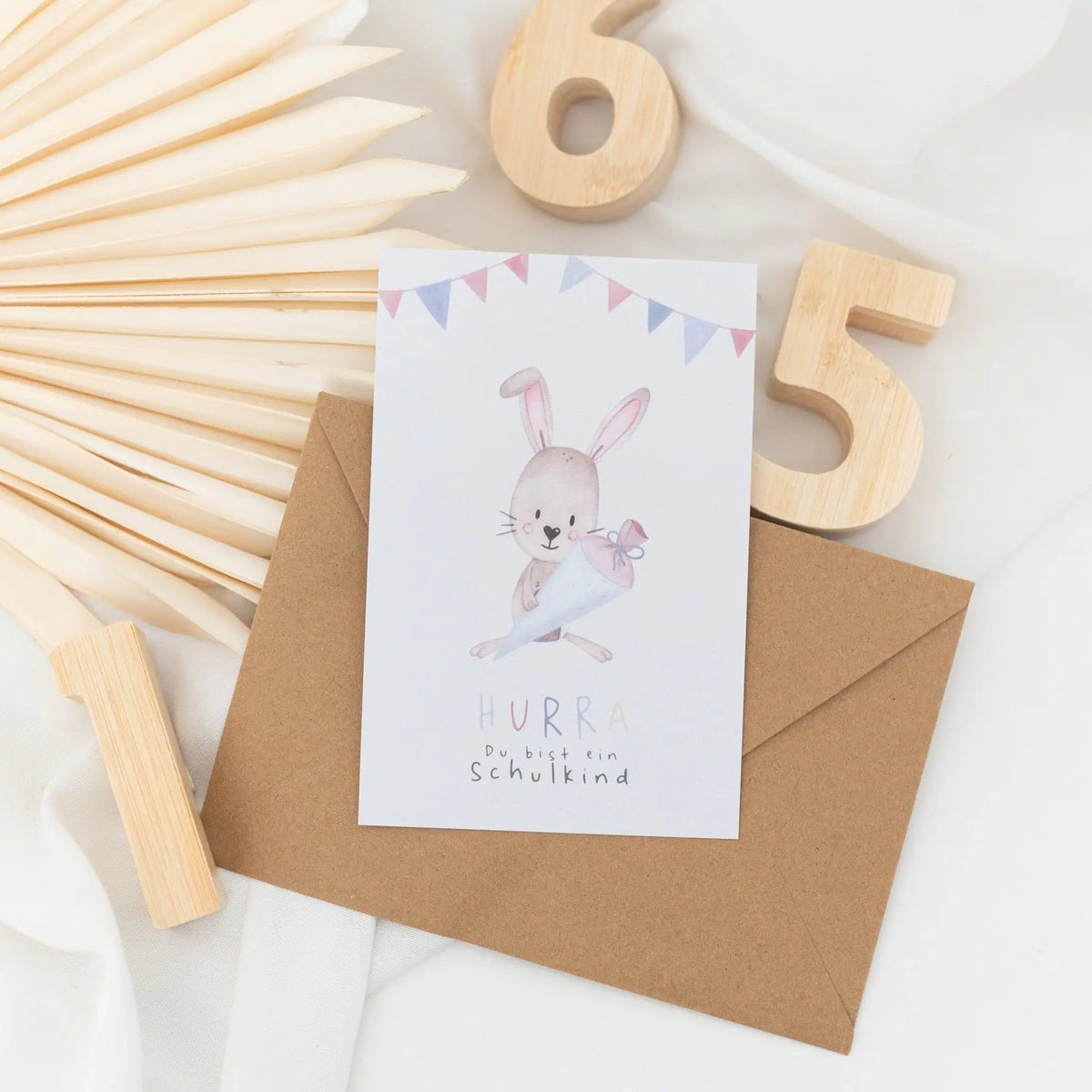 Glückwunschkarte "Hase mit Schultüte" - wunderwunsch