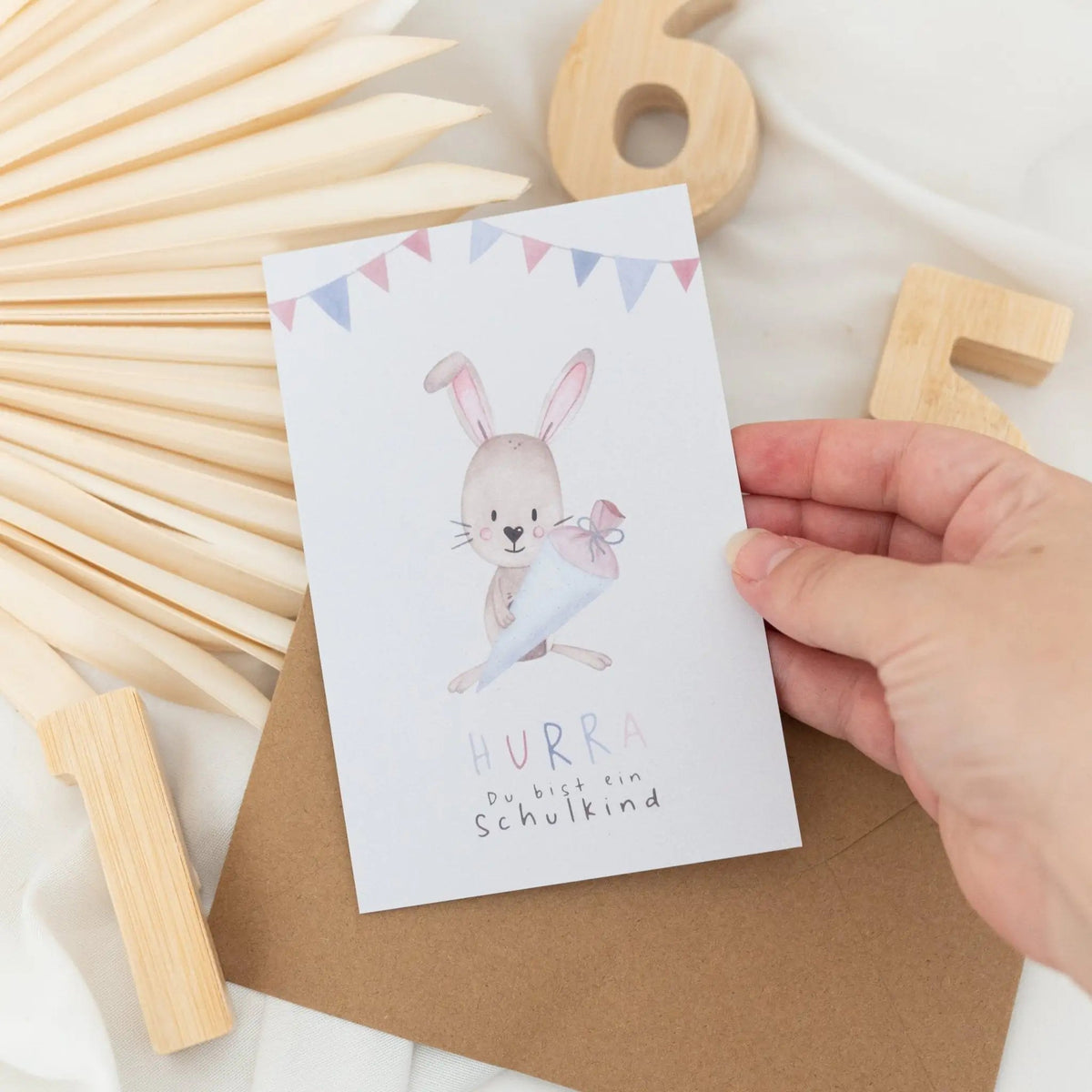 Glückwunschkarte "Hase mit Schultüte" - wunderwunsch