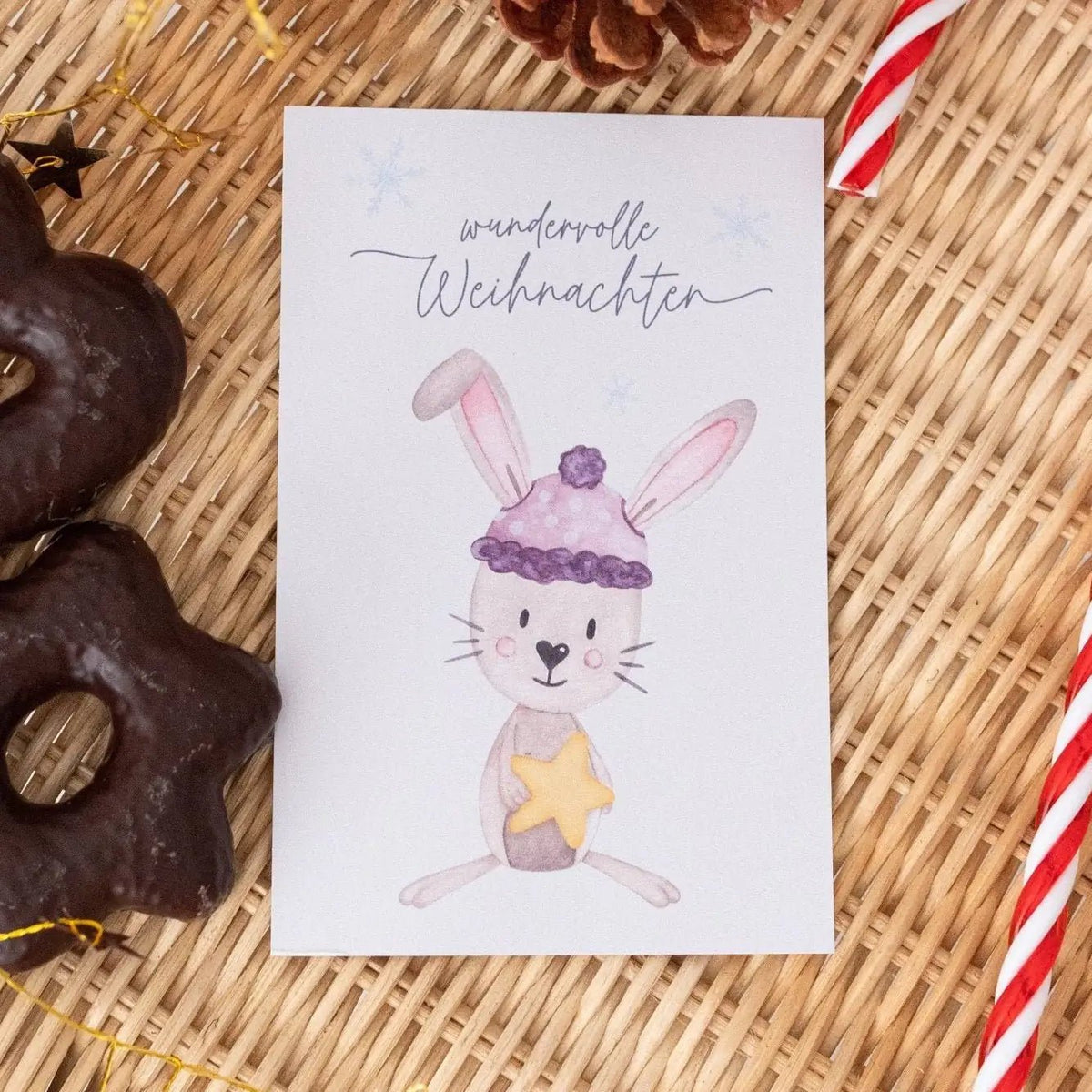 Glückwunschkarte "Hase mit Weihnachtsstern" - wunderwunsch