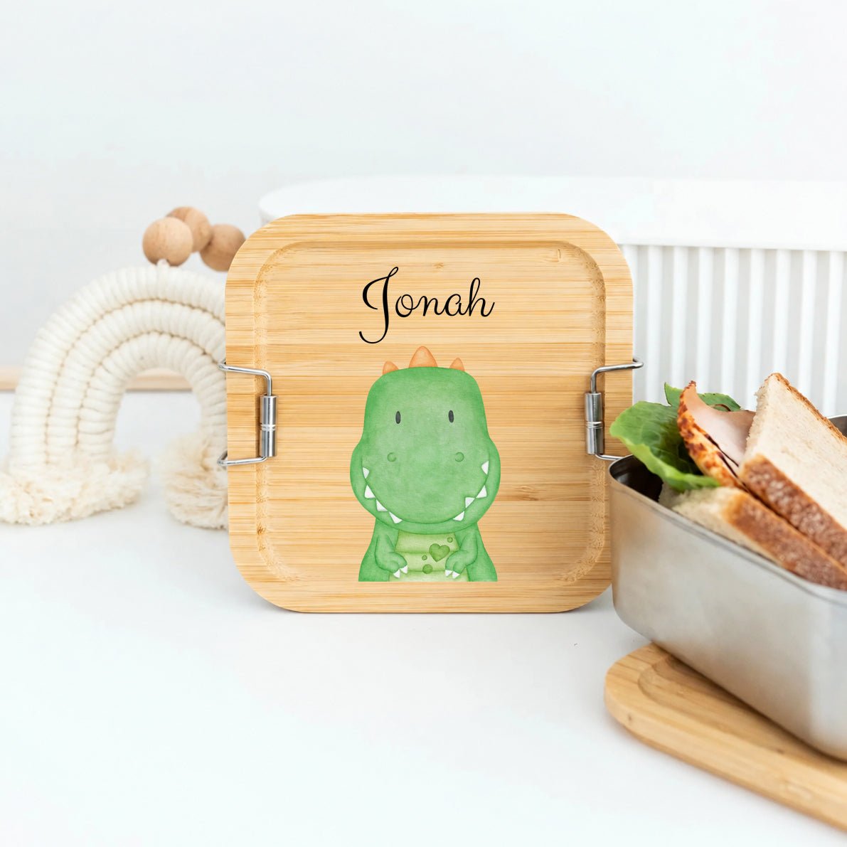 Sandwichbox Quadratische Brotdose Edelstahl personalisiert - Tier Aquarell - wunderwunsch