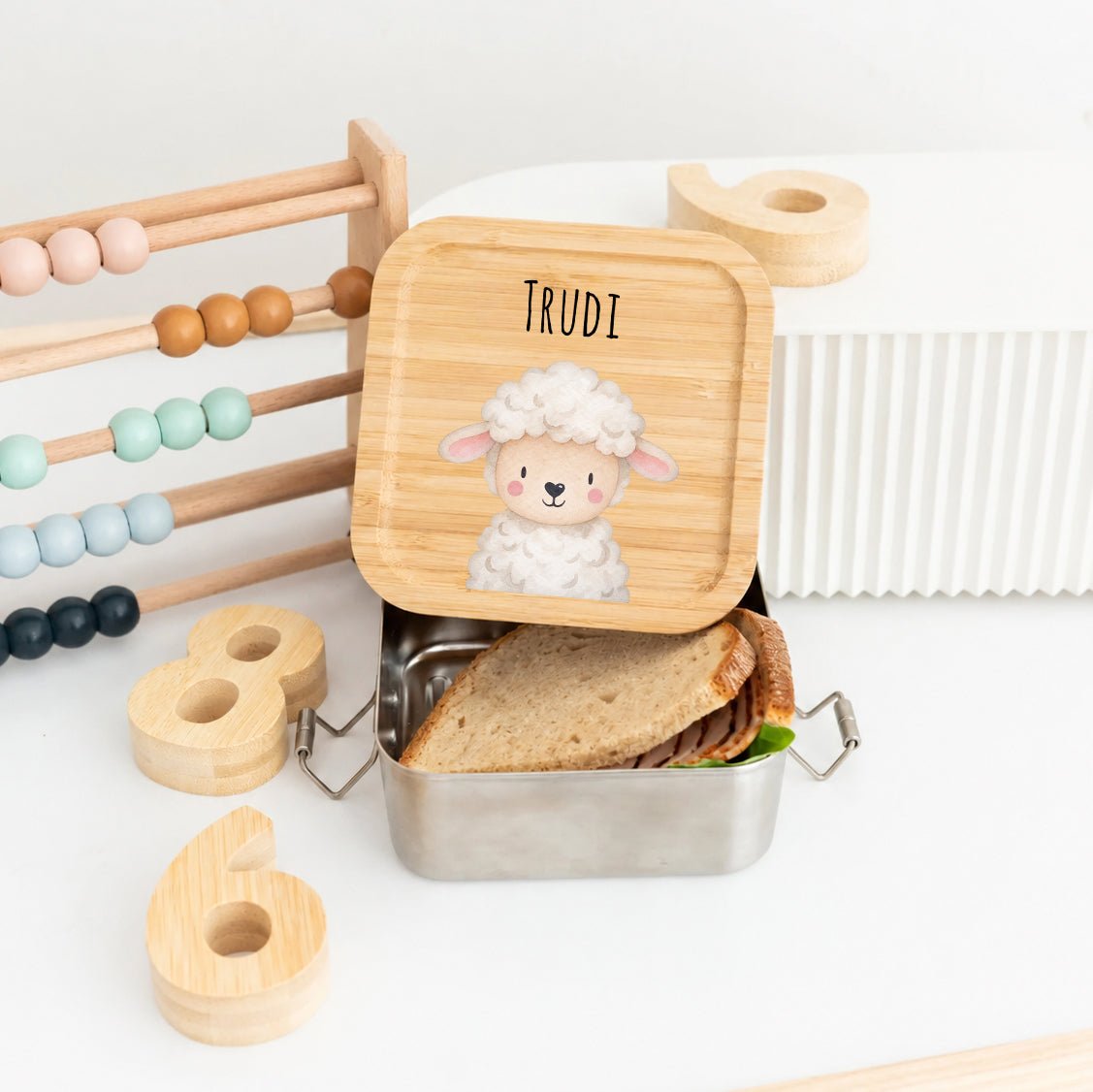 Sandwichbox Quadratische Brotdose Edelstahl personalisiert - Tier Aquarell - wunderwunsch