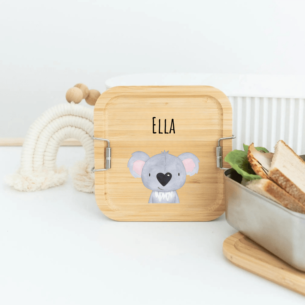 Sandwichbox Quadratische Brotdose Edelstahl personalisiert - Tier Aquarell - wunderwunsch