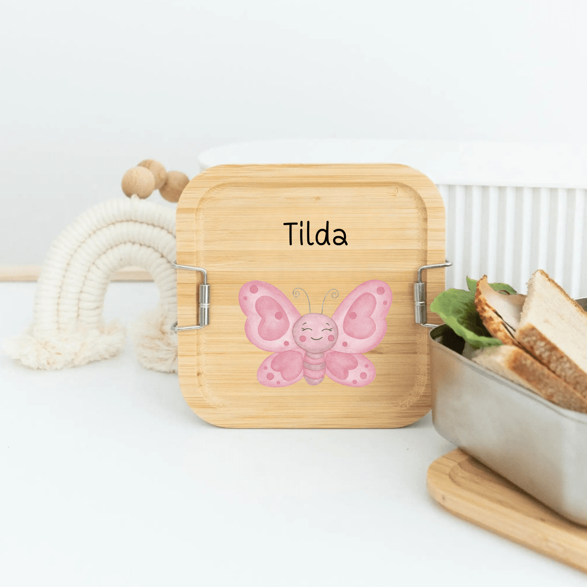 Sandwichbox Quadratische Brotdose Edelstahl personalisiert - Tier Aquarell - wunderwunsch