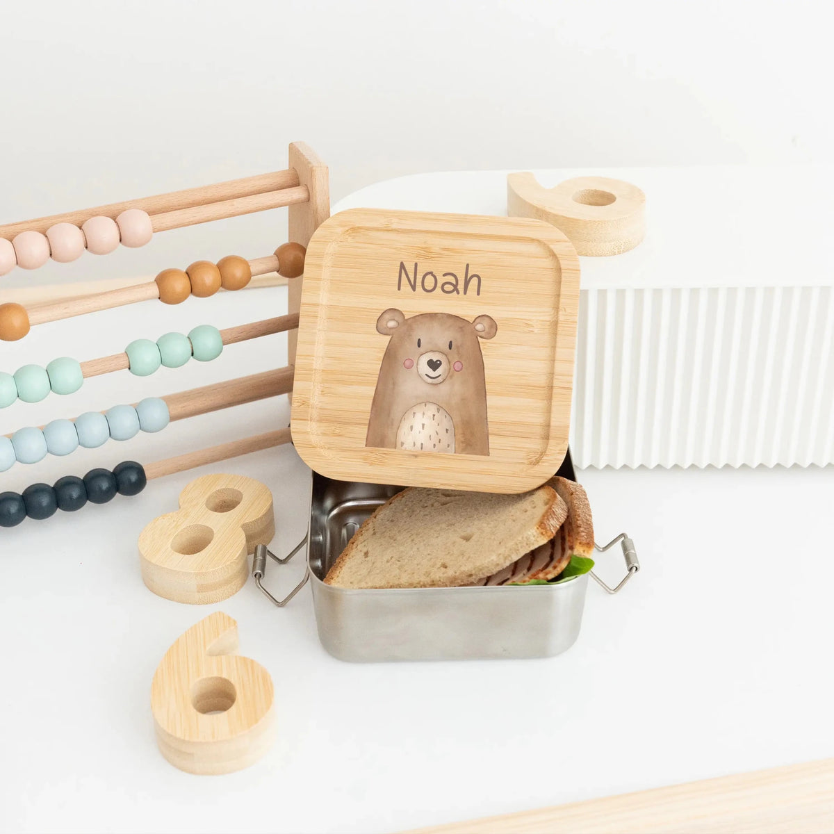 Sandwichbox Quadratische Brotdose Edelstahl personalisiert - Tier Aquarell - wunderwunsch
