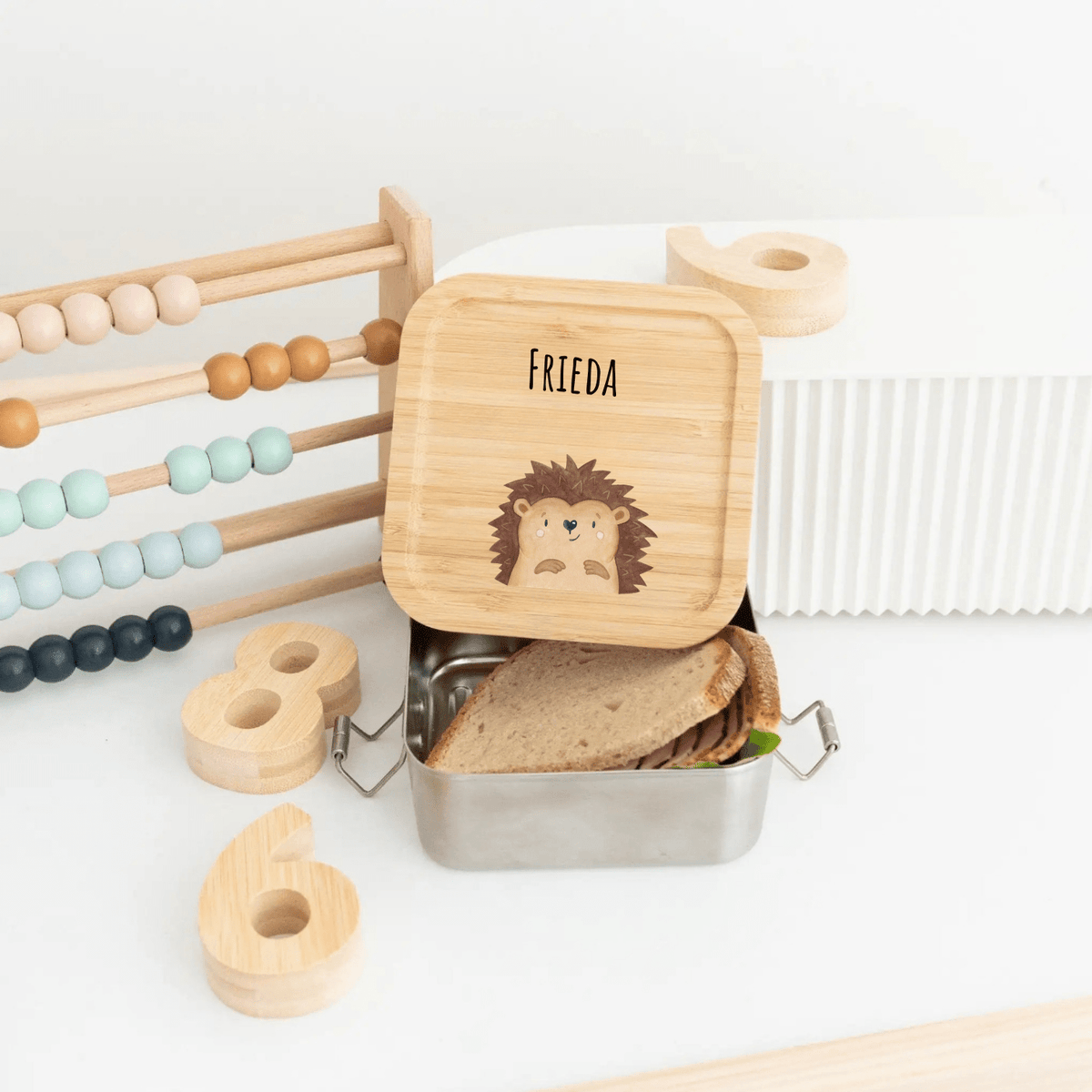 Sandwichbox Quadratische Brotdose Edelstahl personalisiert - Tier Aquarell - wunderwunsch