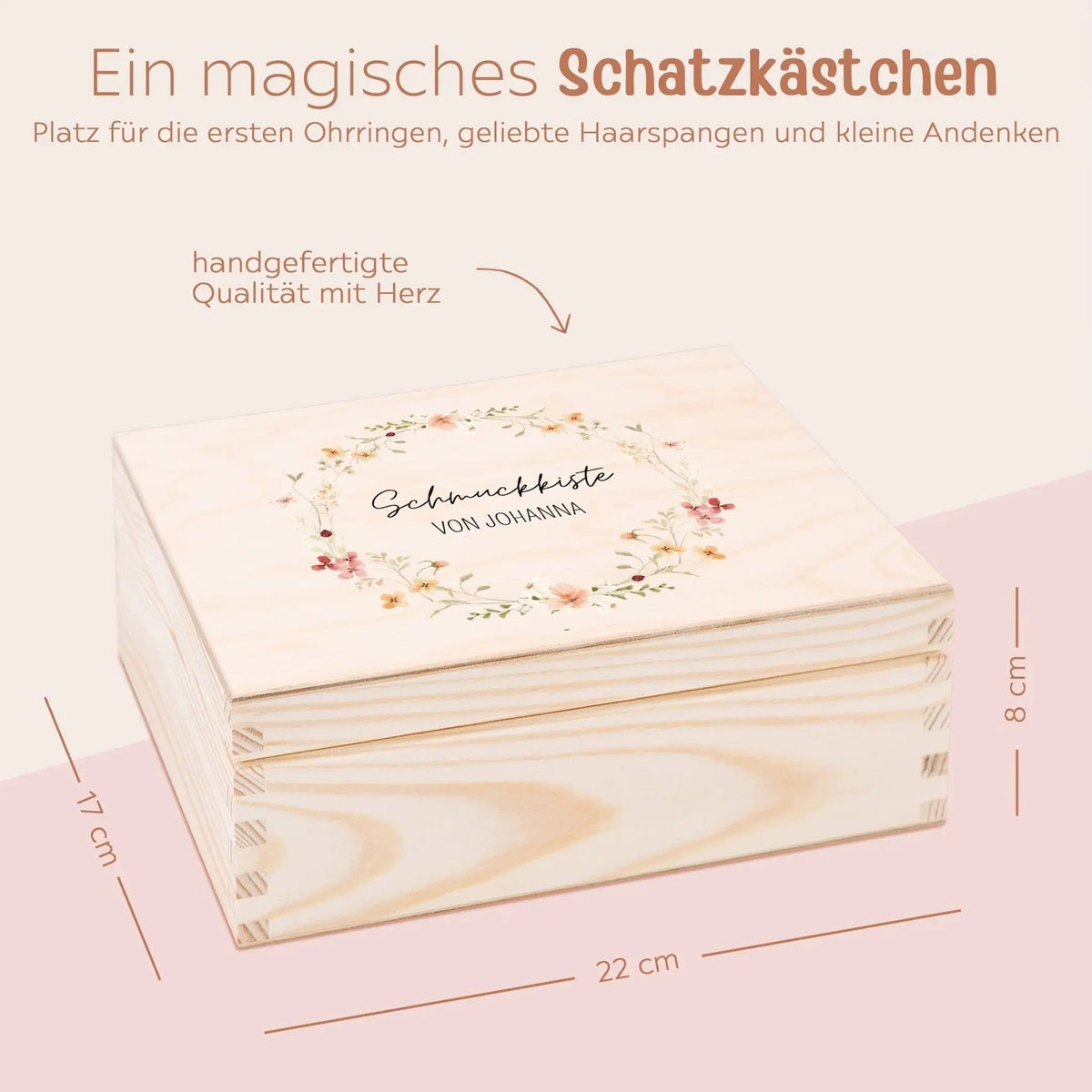 Schmuckkiste mit Spiegel aus Holz - Blumenkranz Aquarell - wunderwunsch