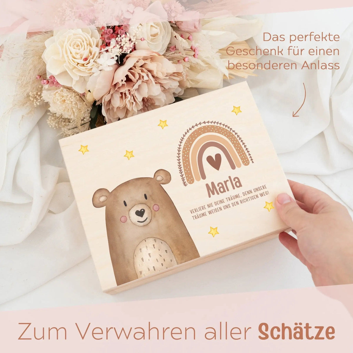 Schmuckkiste mit Spiegel aus Holz - Tier Aquarell - wunderwunsch