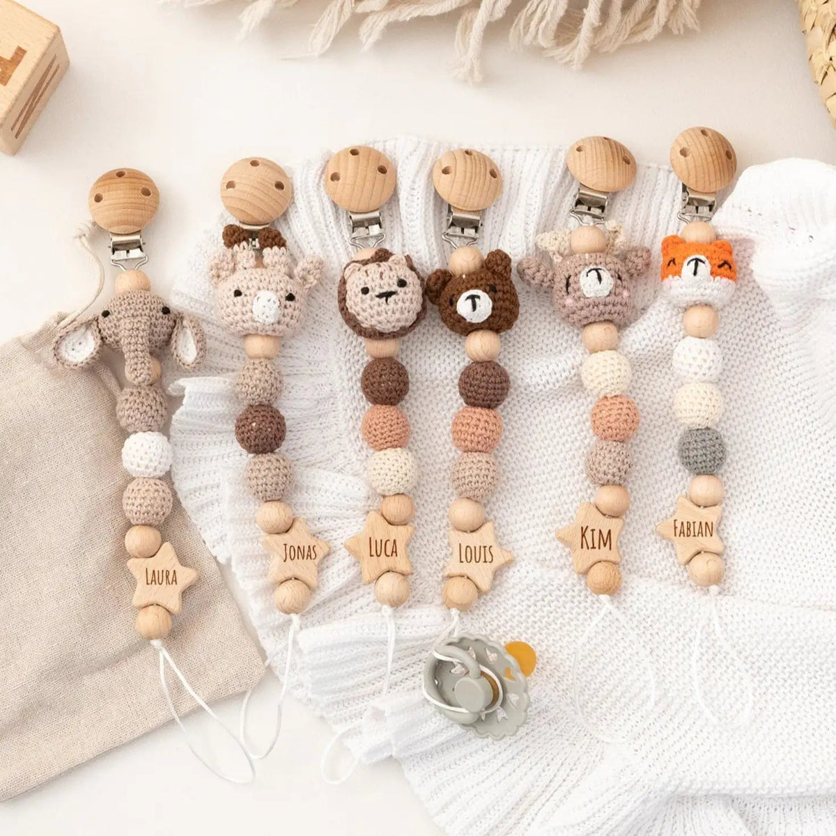 Schnullerkette personalisiert Tiere - wunderwunsch