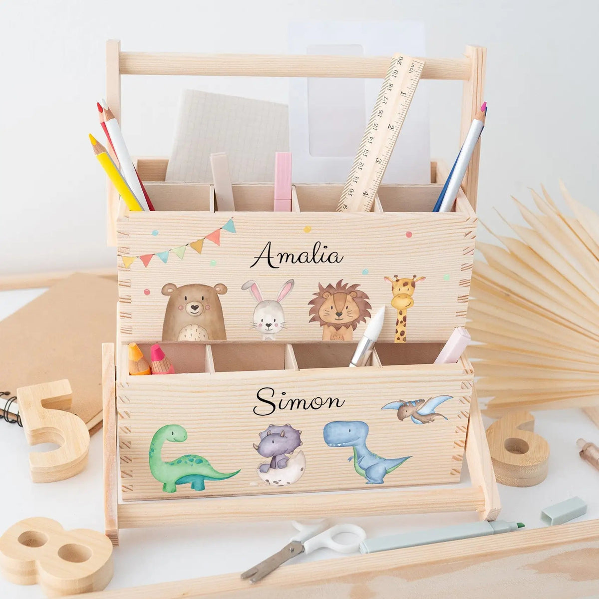 Schreibtisch Organizer mit Griff - Tiere oder Dinos Aquarell - wunderwunsch