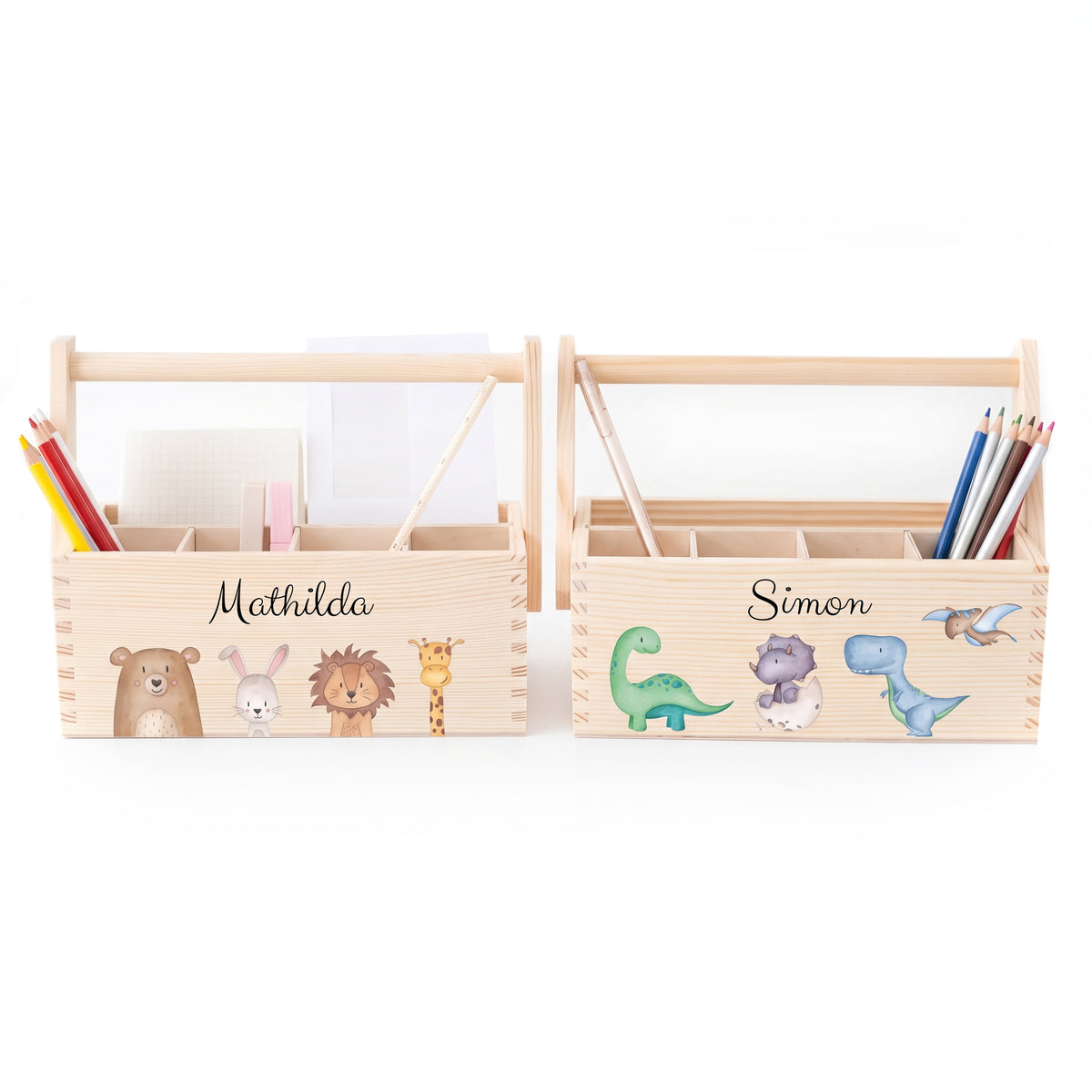 Schreibtisch Organizer mit Griff - Tiere oder Dinos Aquarell