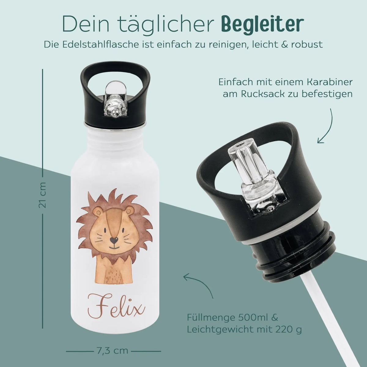 Schul-Start Bundle - Turnbeutel, Brotdose + Kinder Trinkflasche weiß personalisiert - Tier Aquarell - wunderwunsch