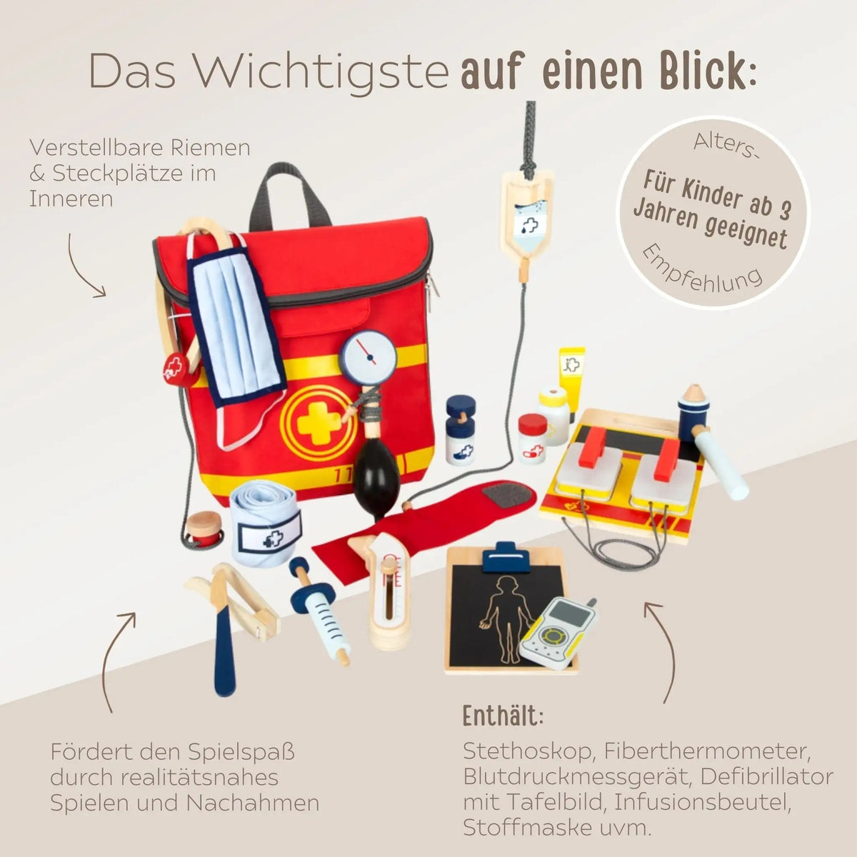 SMALL FOOT Notarztrucksack 18-teilig personalisierbar - wunderwunsch