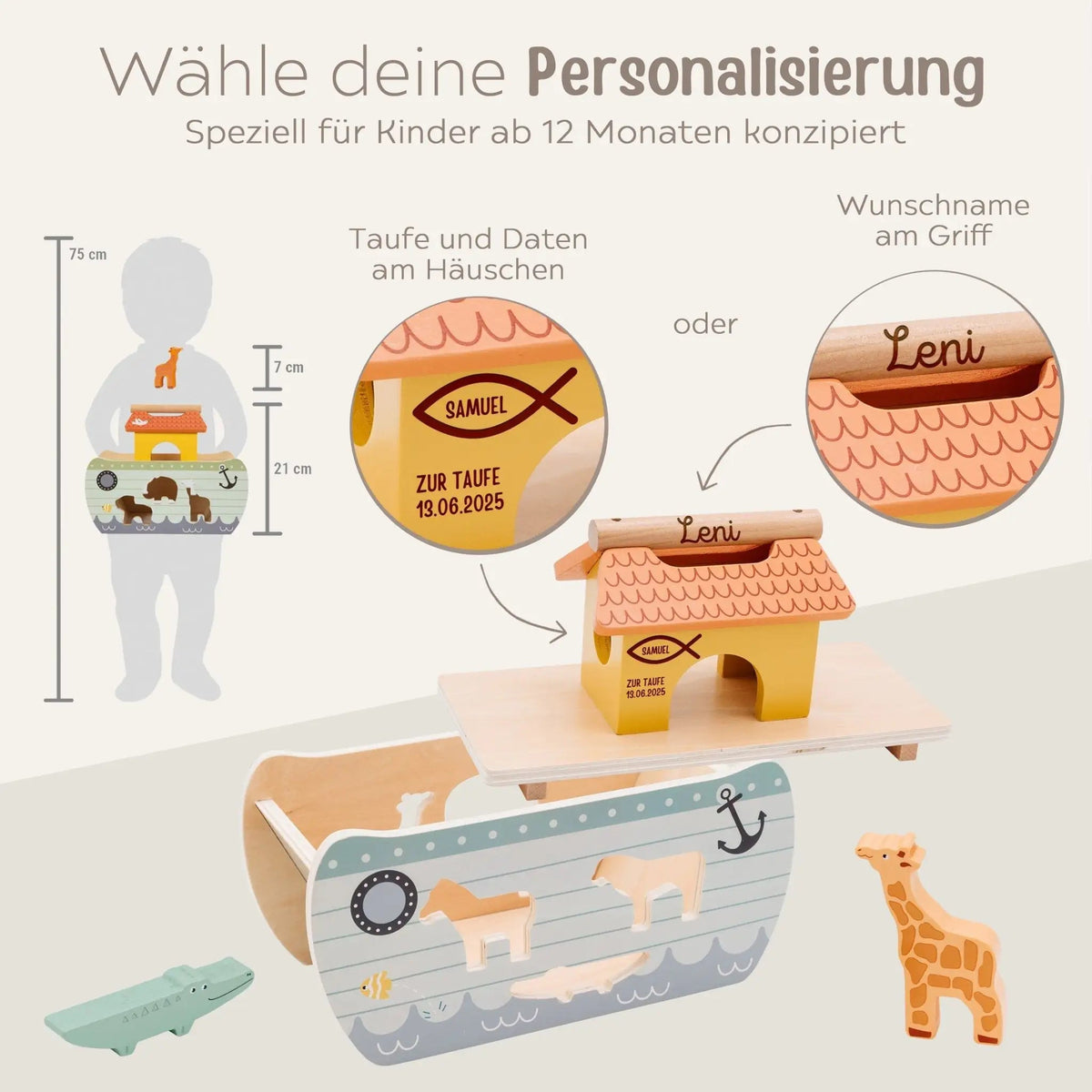 SMALL FOOT Steckspiel Arche Noah Safari Tiere personalisiert - wunderwunsch