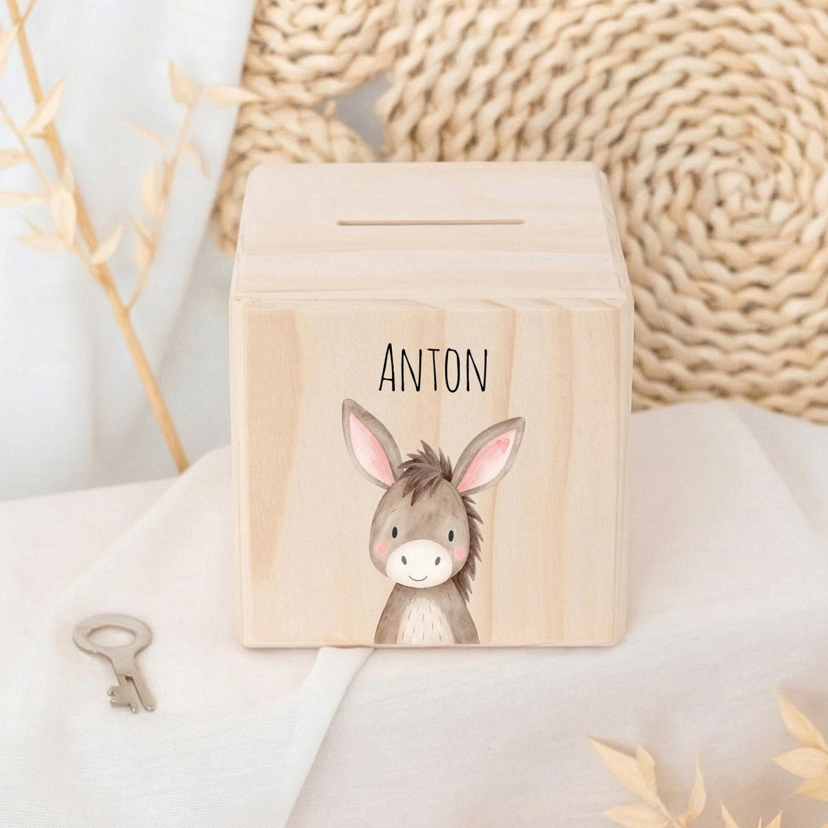 Spardose Holz personalisiert - Tier Aquarell - wunderwunsch
