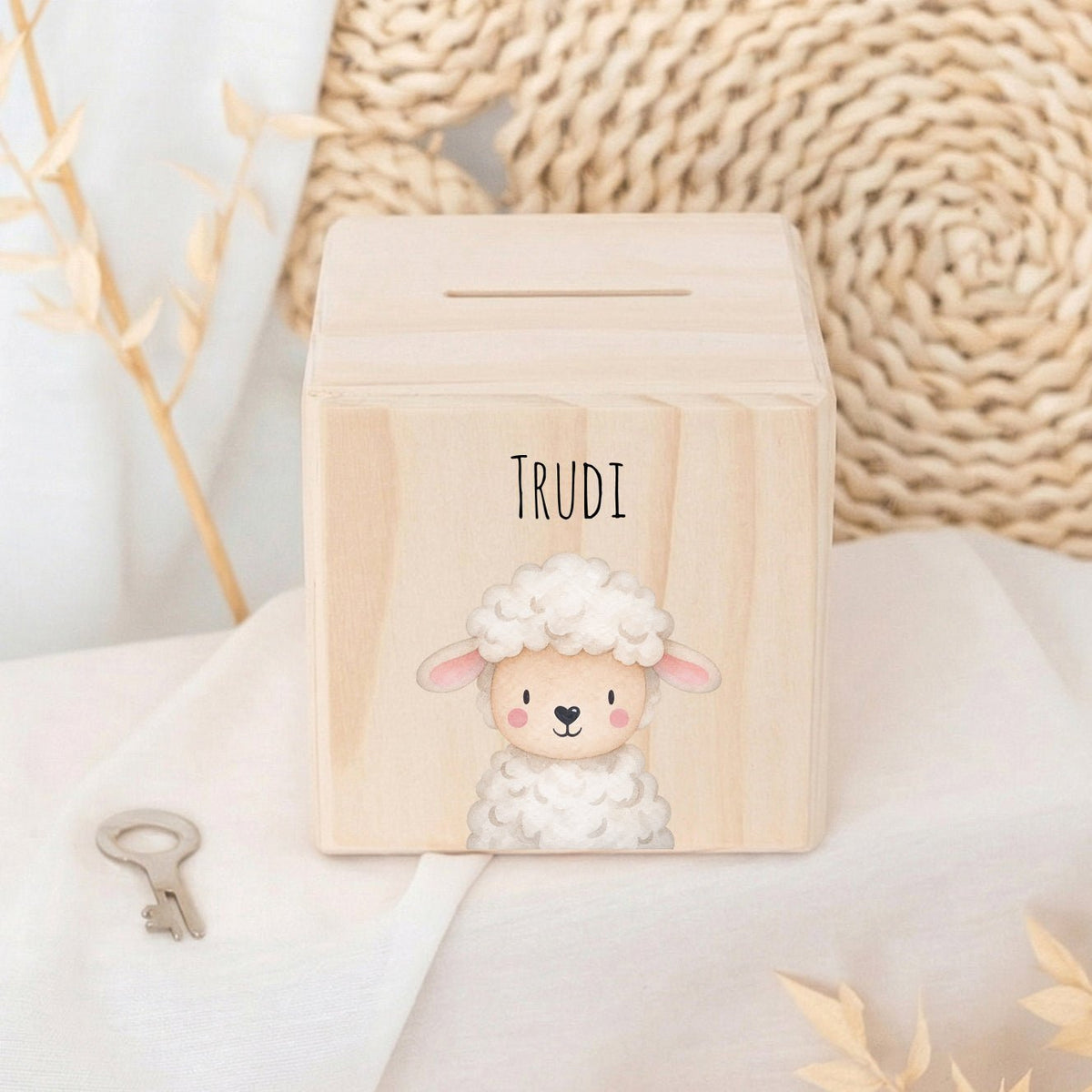 Spardose Holz personalisiert - Tier Aquarell - wunderwunsch